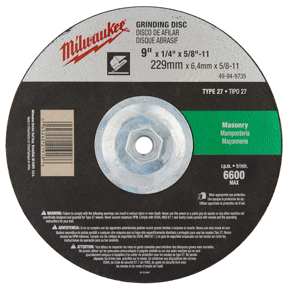 9" x 1/4" x 5/8-11" Grinding Wheel (Type 27)