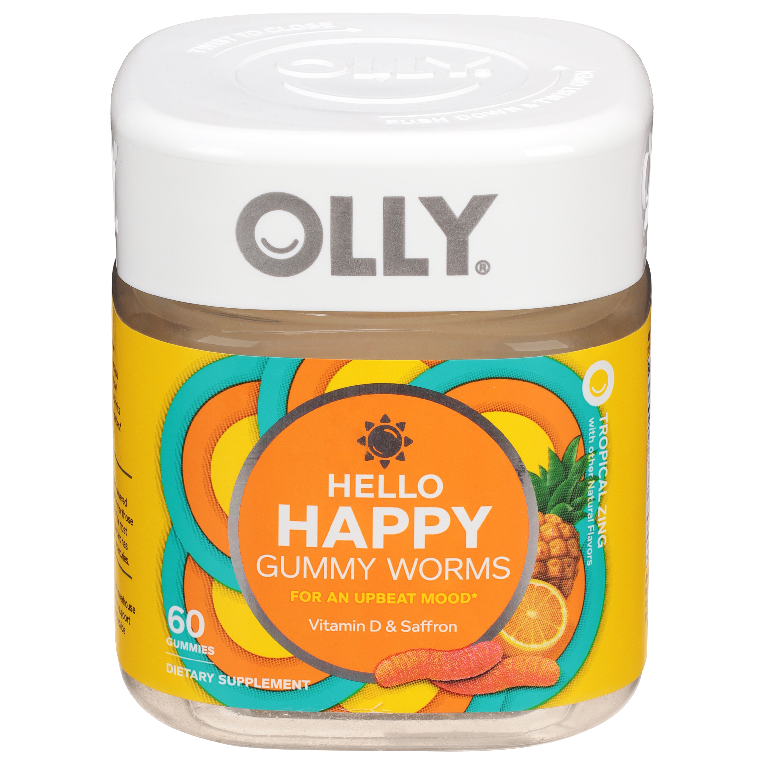 Olly Hello Happy Tropical Zing Gummy Worms 60 Gummies