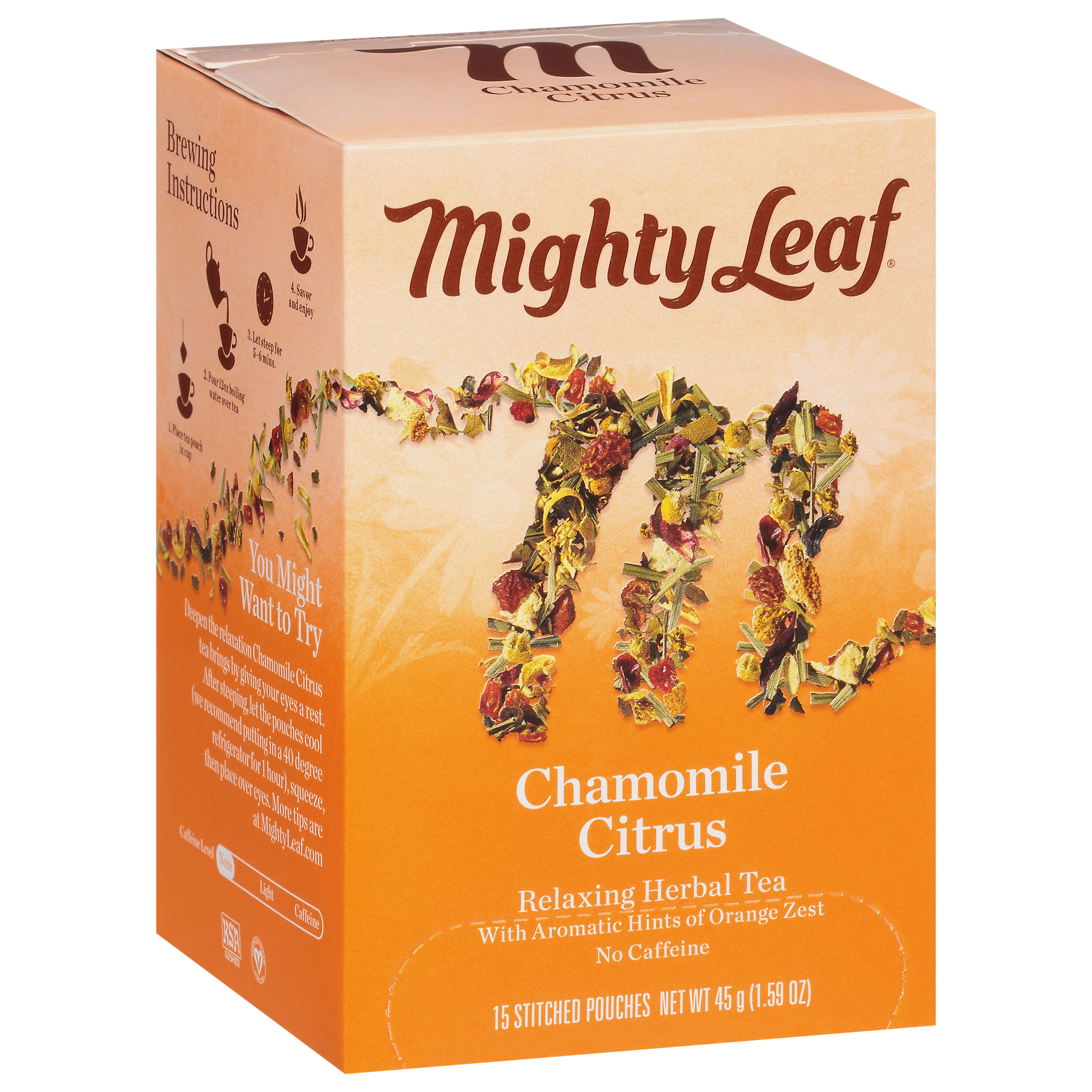 Mighty Leaf Chamomile Citrus Relaxing Herbal Tea 15 Stitched Pouches