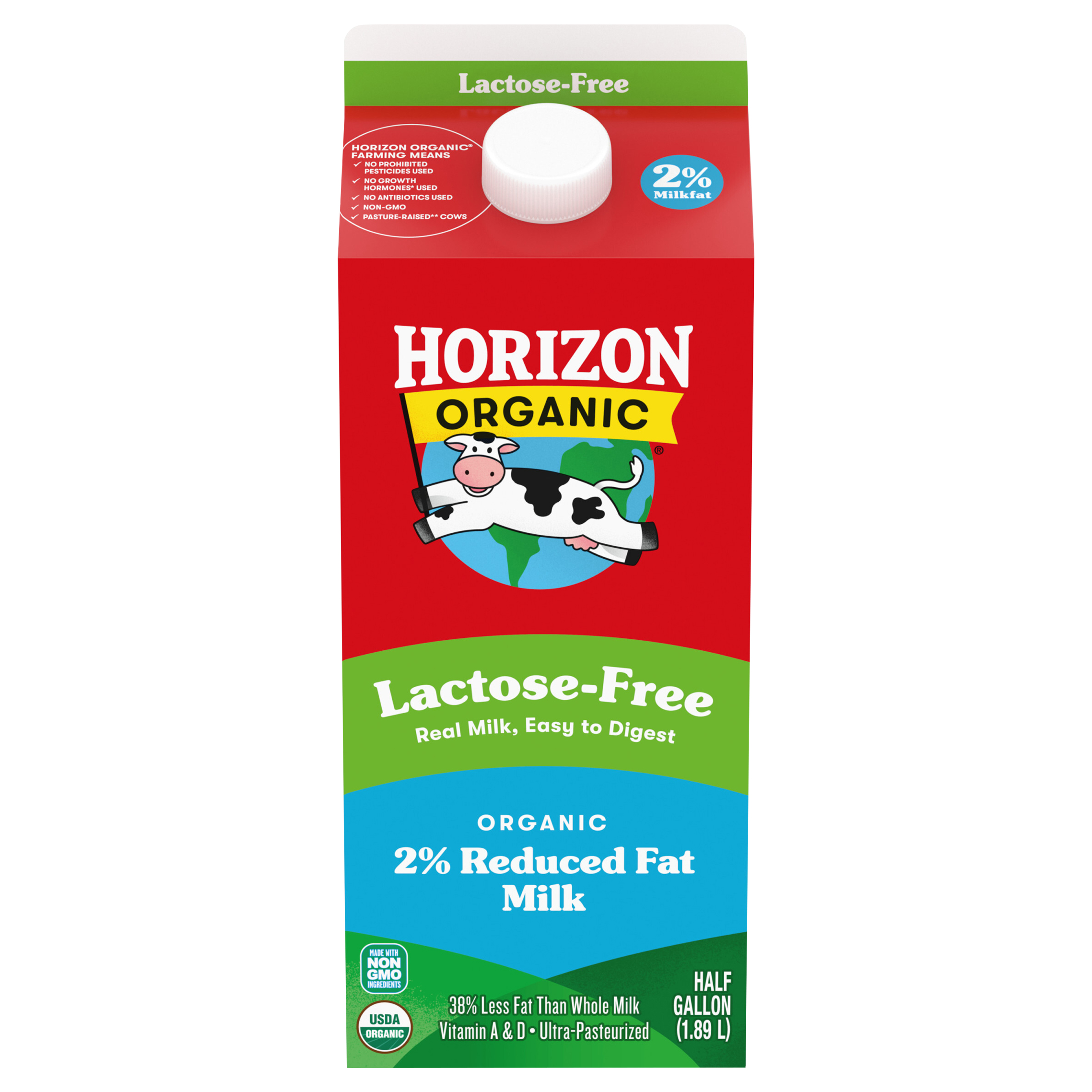 Horizon Organic Lactose Free Milk, 2 Percent Milk, 64 fl oz. Half Gallon Carton