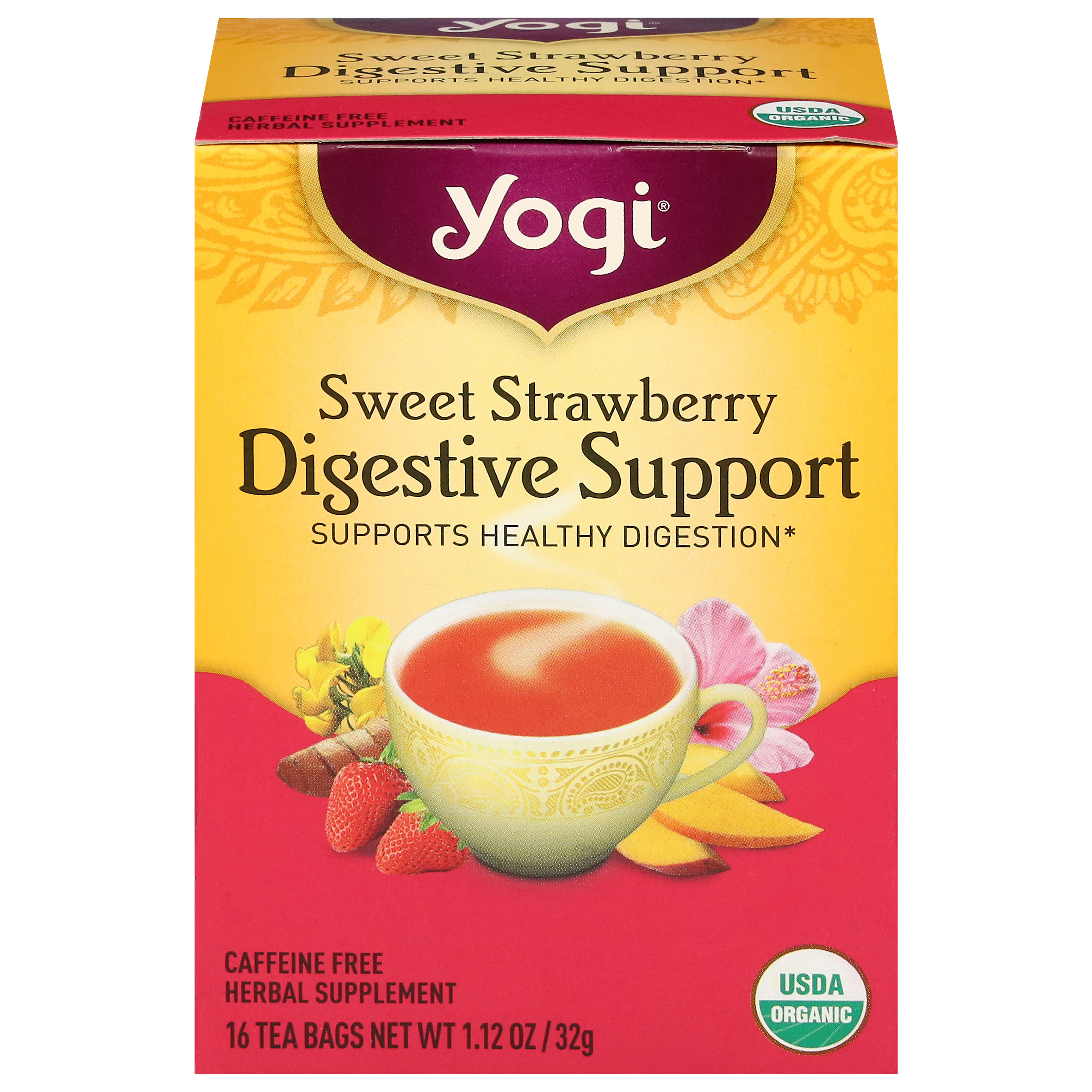 Yogi Digestive Support Sweet Strawberry Herbal Tea 16 Tea Bags