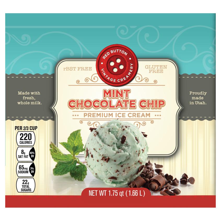 Red Button Vintage Creamery Mint Chocolate Chip Ice Cream 1.75 qt Cup\tub
