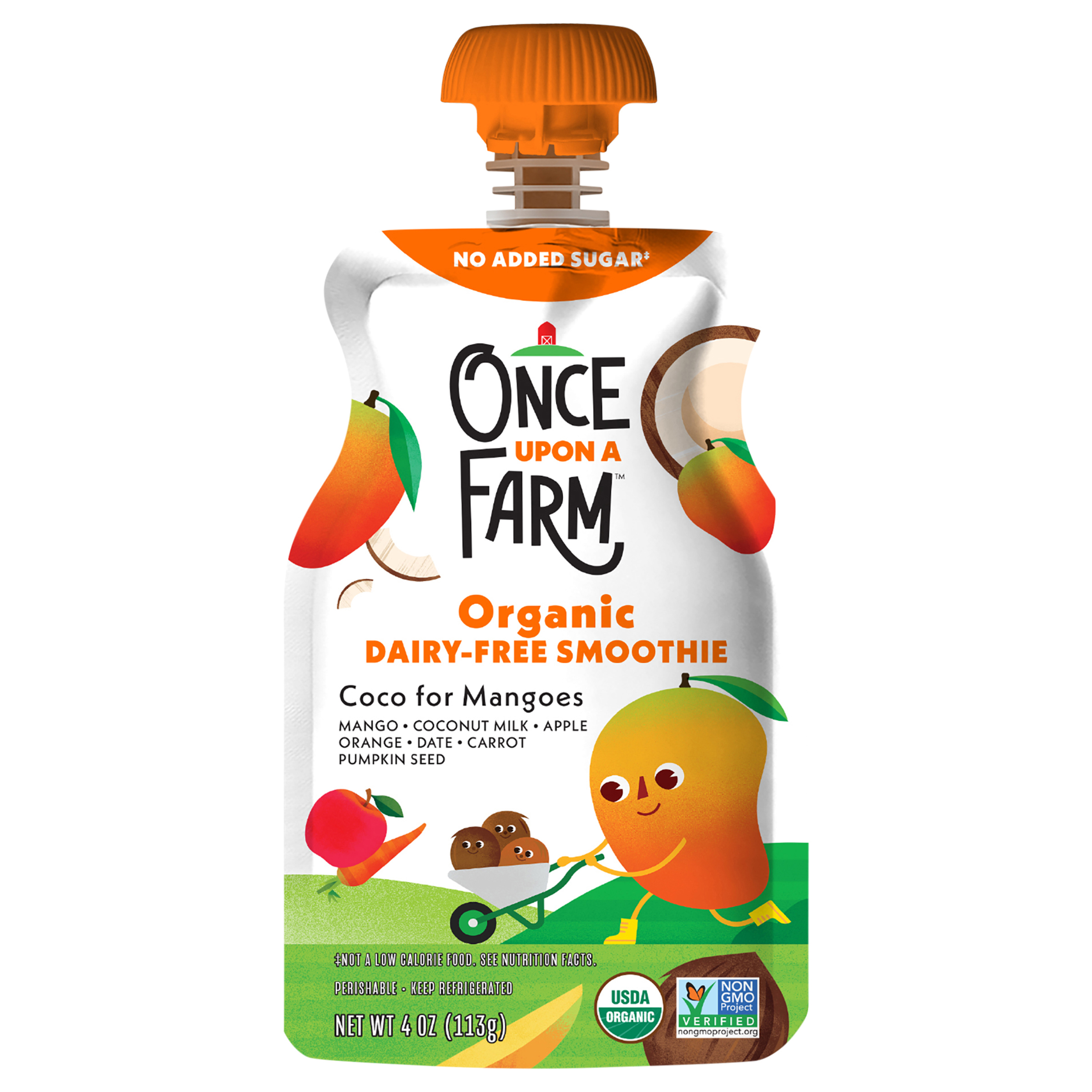 Once Upon a Farm Organic Mango Coconut Dairy-Free Kids Smoothie Pouch,