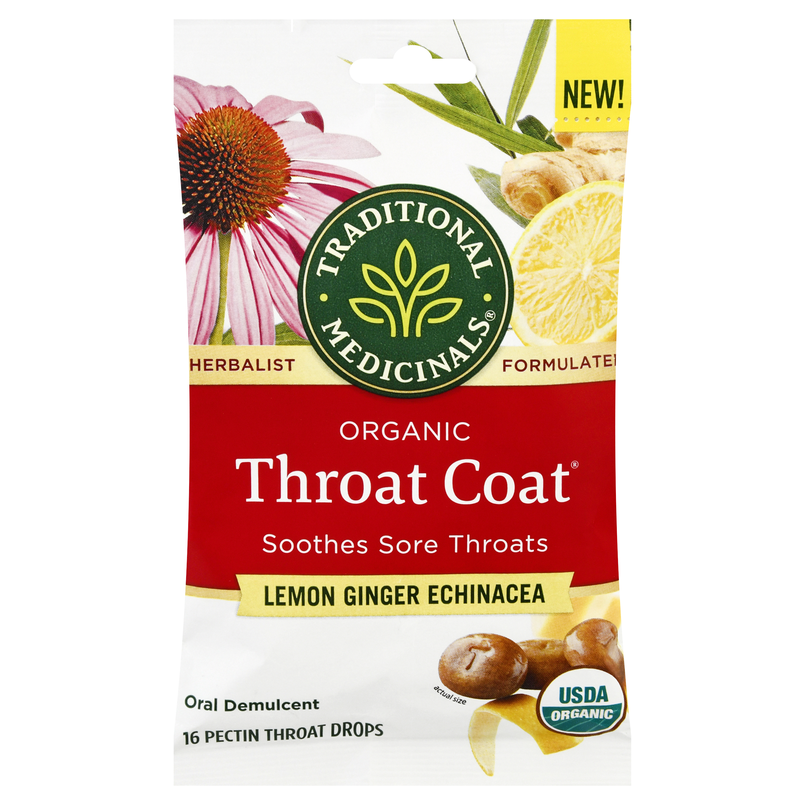 Traditional Medicinals Organic Lemon Ginger Echinacea Throat Coat Drops
