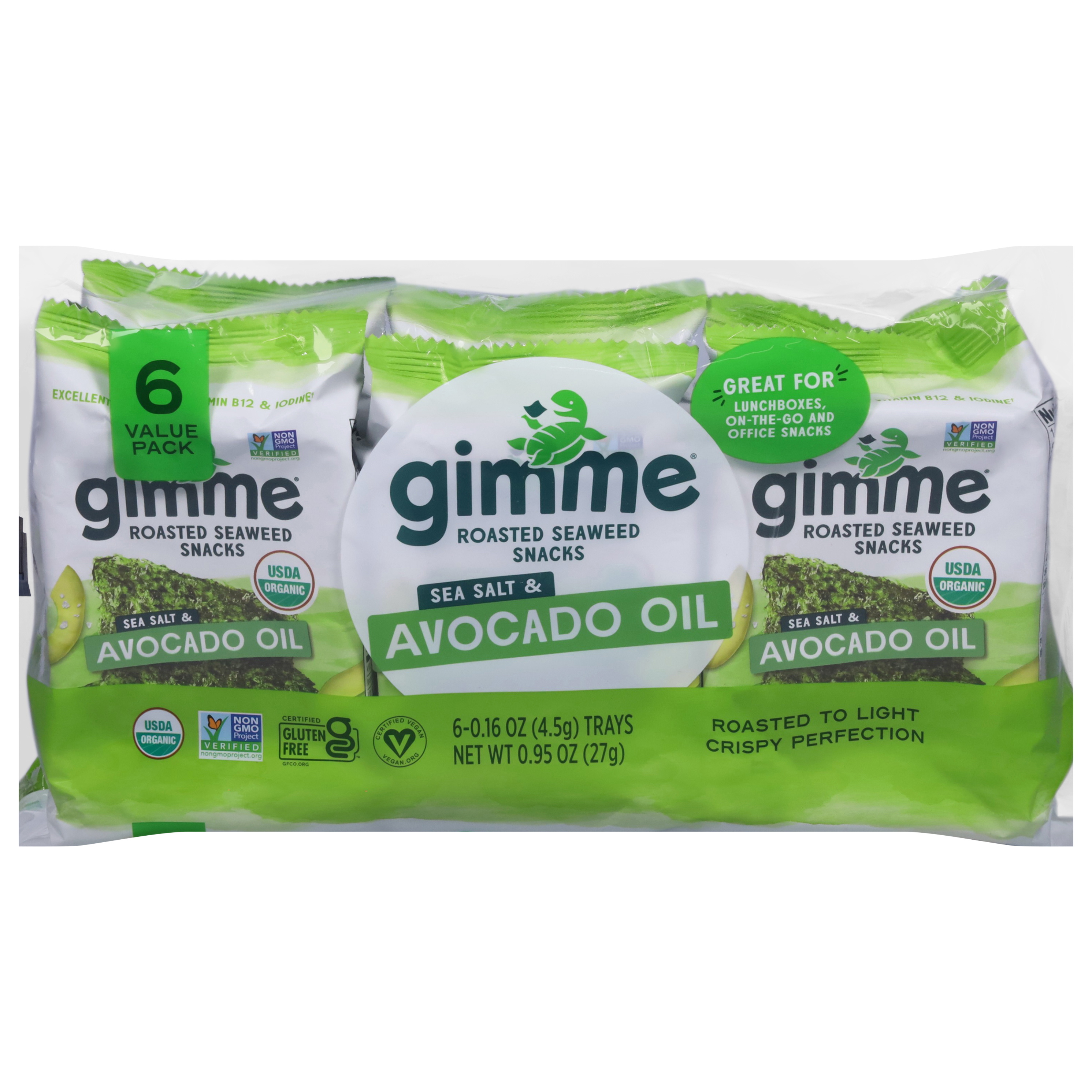 gimMe Roasted Sea Salt & Avocado Oil Seaweed Snacks Value Pack 6 - 0.16 oz Trays