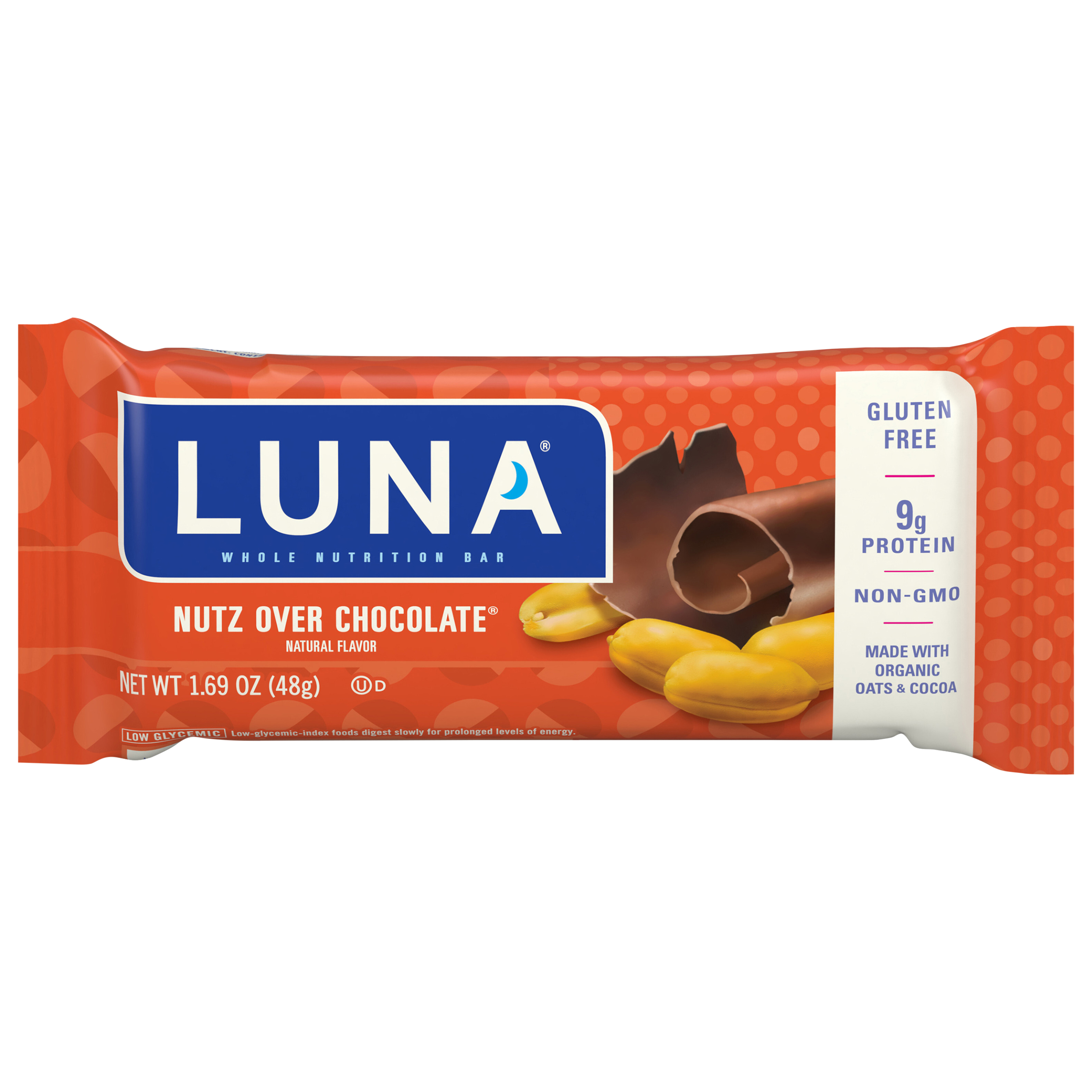 LUNA Bar - Nutz Over Chocolate - Gluten-Free - Non-GMO - 7-9g Protein - Made with Organic Oats - Low Glycemic - Whole Nutrition Snack Bar - 1.69 oz.