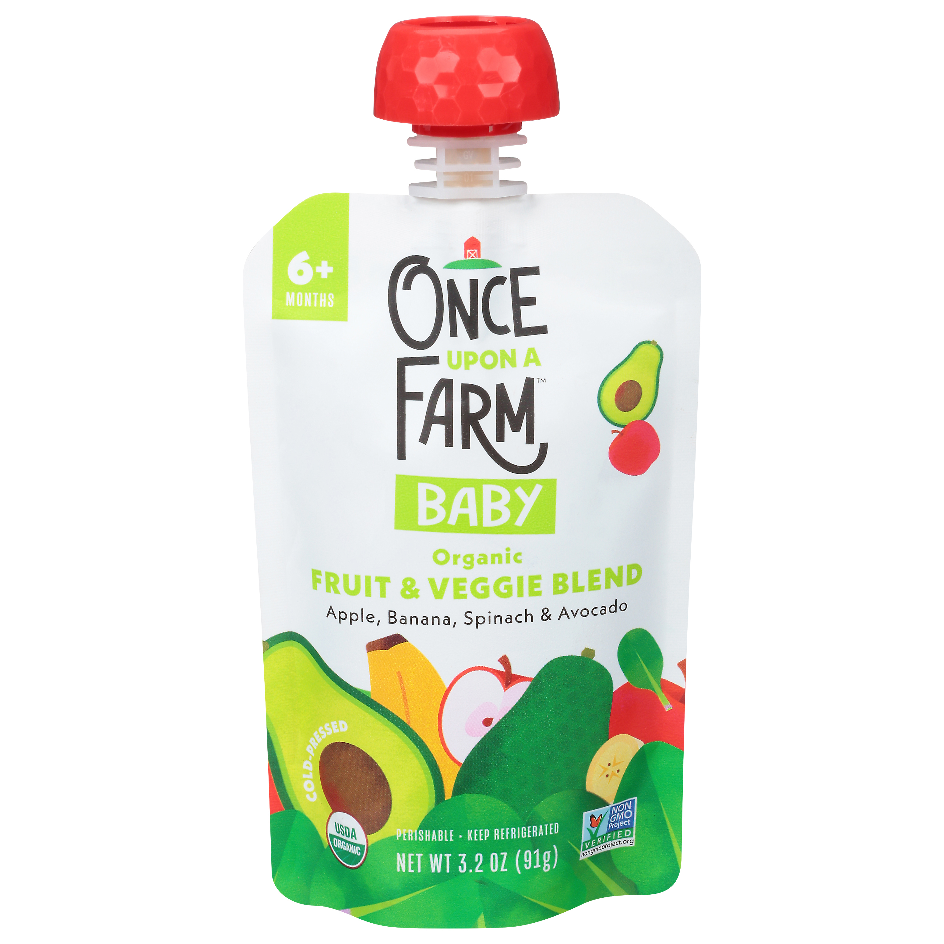 Once Upon a Farm 6+ Months Baby Organic Apple, Banana, Spinach & Avocado Fruit & Veggie Blend