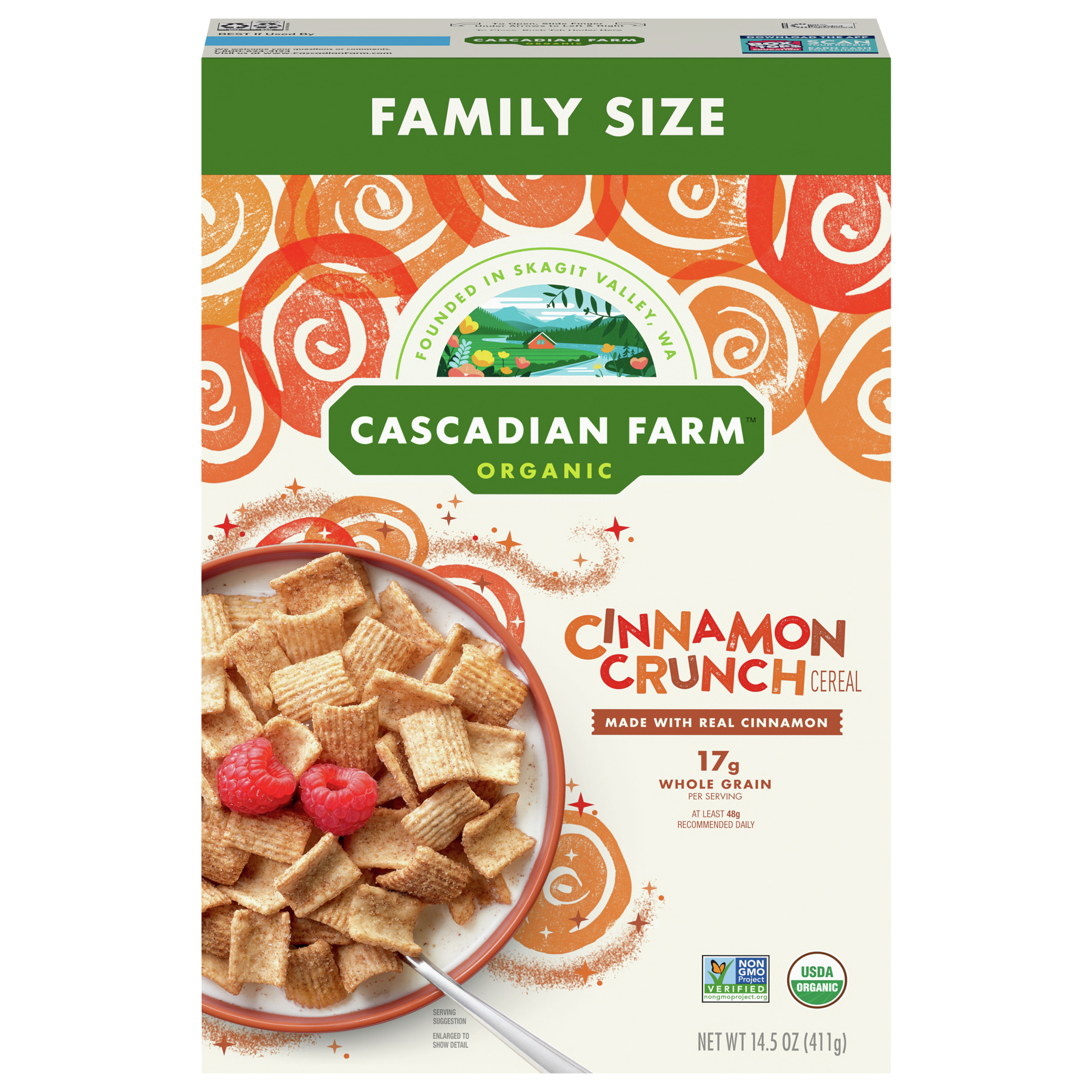 Cascadian Farm Organic Cinnamon Crunch Cereal, Value Size, 14.5 oz.