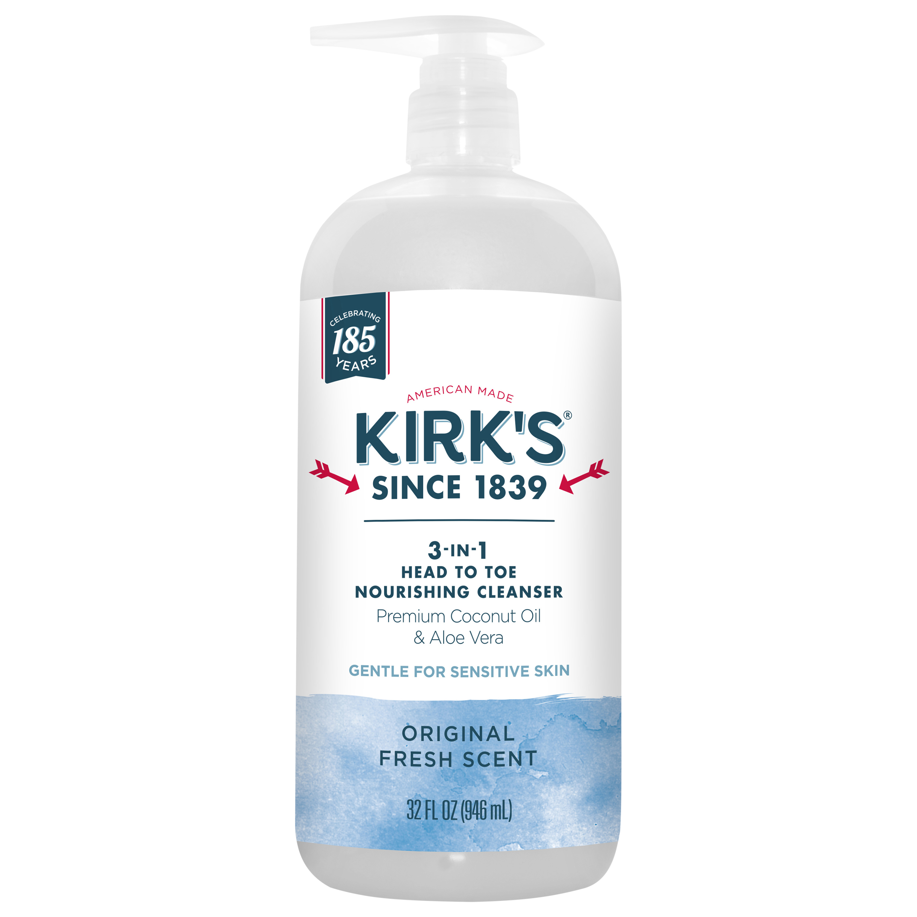 Kirk's 3in1 Liquid Soap for Hand & Body, Original Fresh Scent with Premium Coconut Oil & Aloe Vera