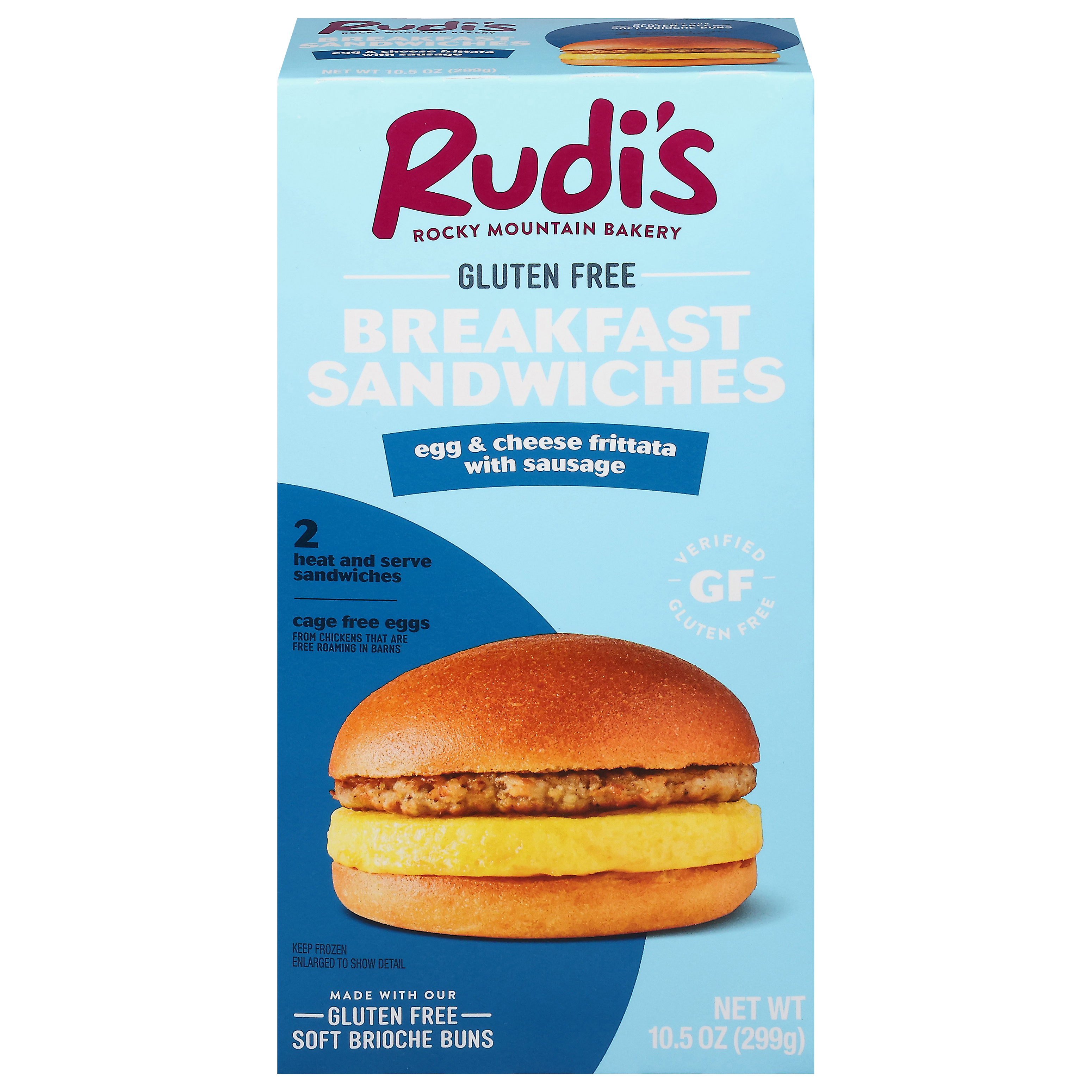 Rudi's Gluten Free Egg & Cheese Frittata with Sausage Breakfast Sandwiches