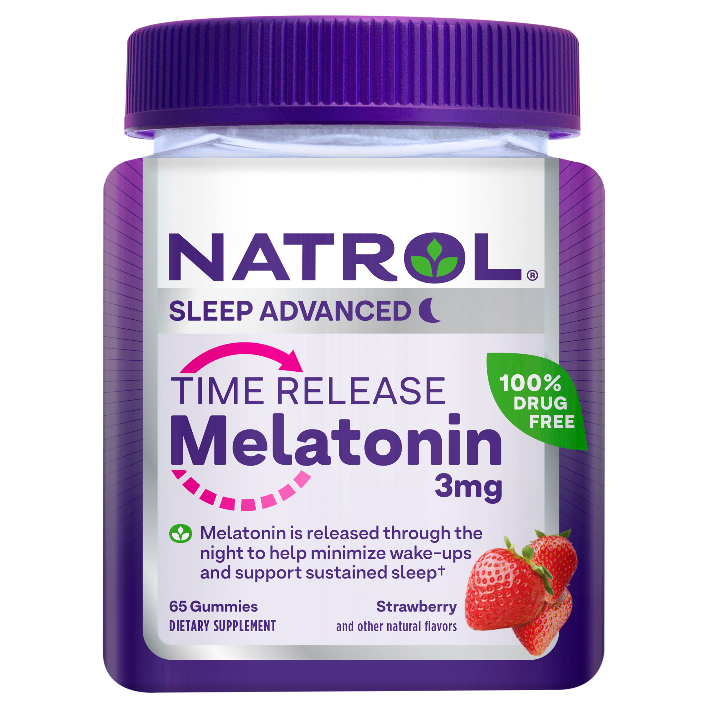 Natrol® Time Release Melatonin 3 mg, Dietary Supplement for Restful Sleep, Sleep Gummies for Adults, 65 Strawberry-Flavored Melatonin Gummies, 65 Day Supply