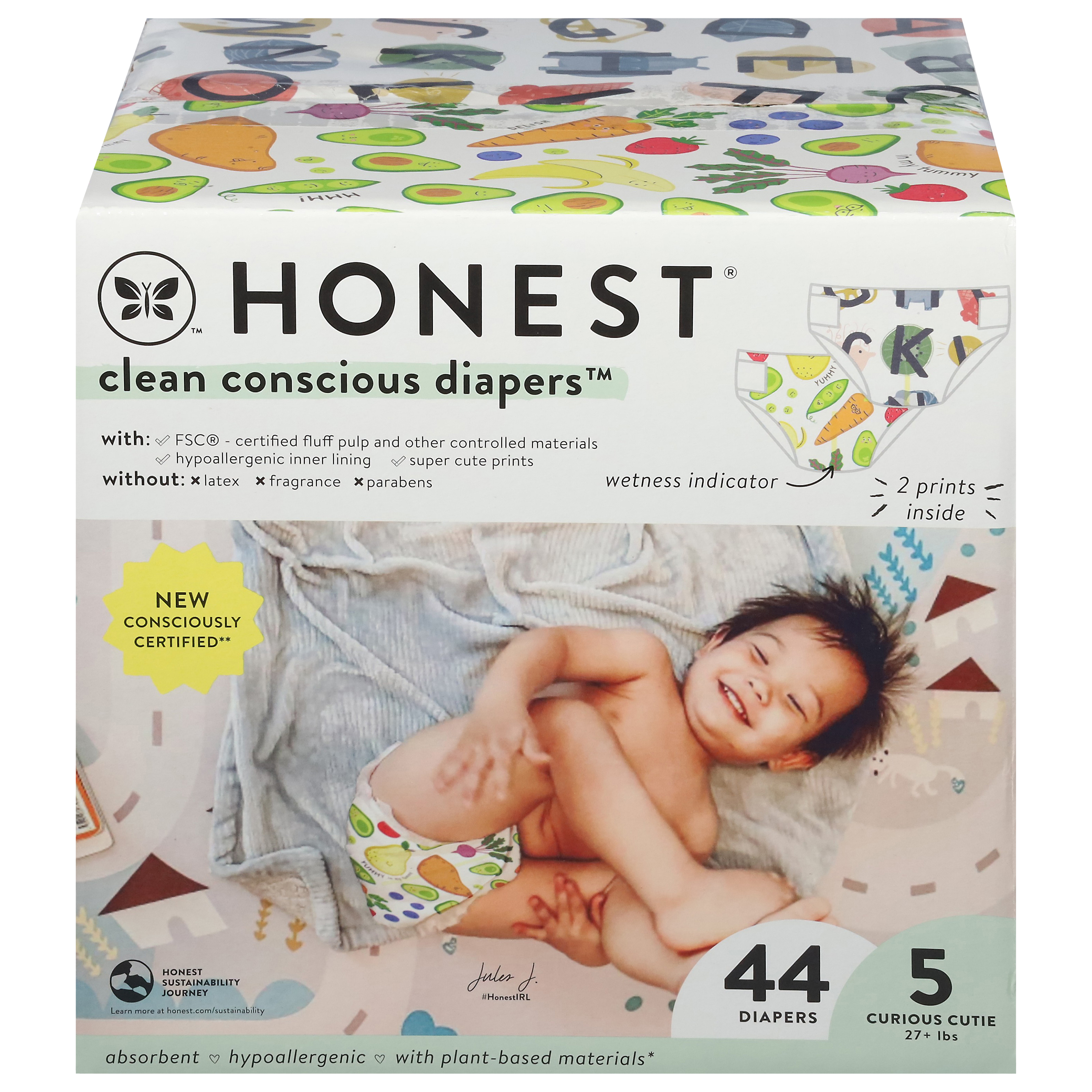 Honest Clean Conscious Diapers 5 Curious Cutie 27+ lbs Diapers