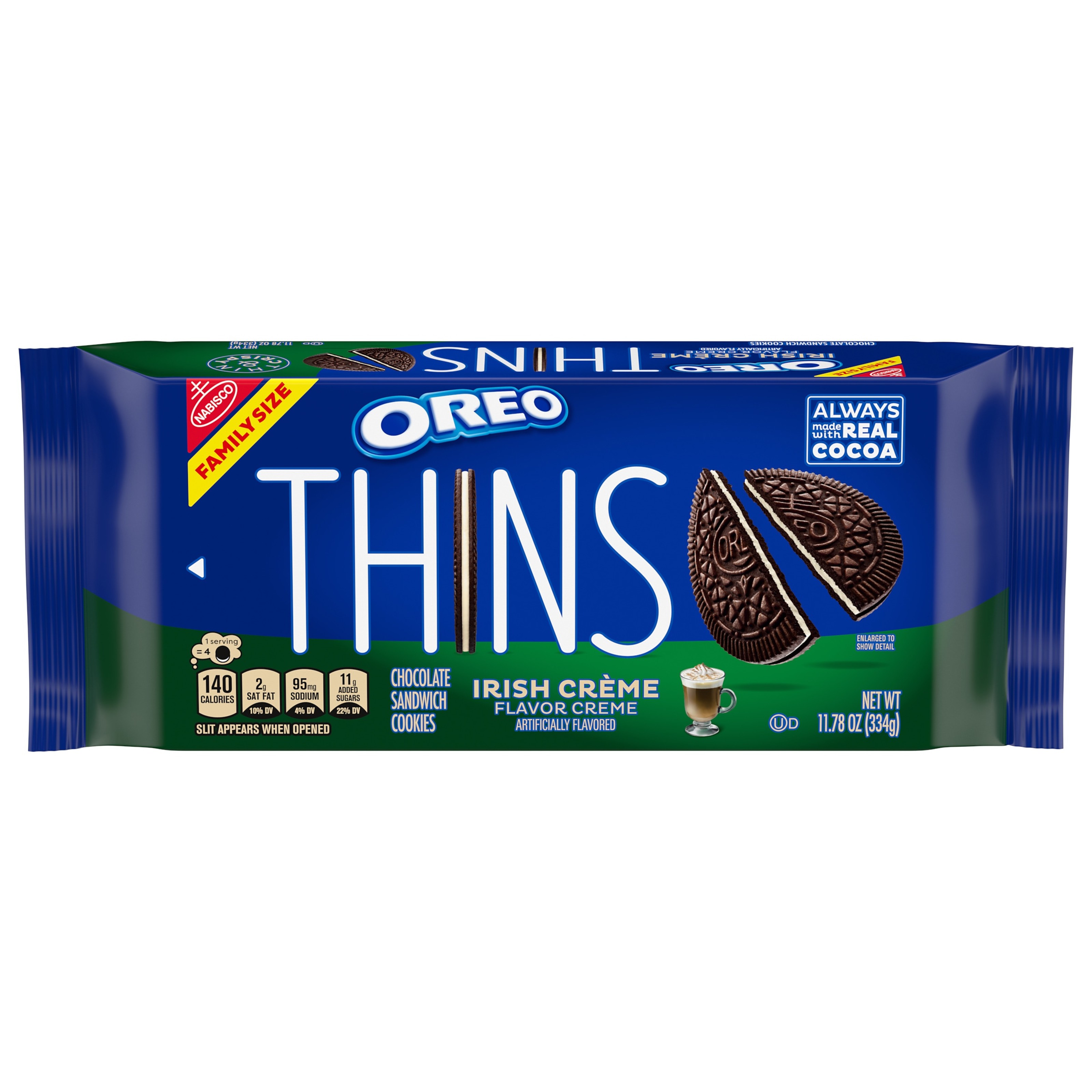 OREO Thins Irish Creme Chocolate Sandwich Cookies, Family Size, 11.78 Ounce