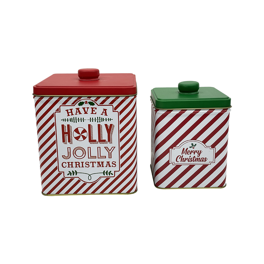 Christmas Canister, With Knob Handle, Square, Tin