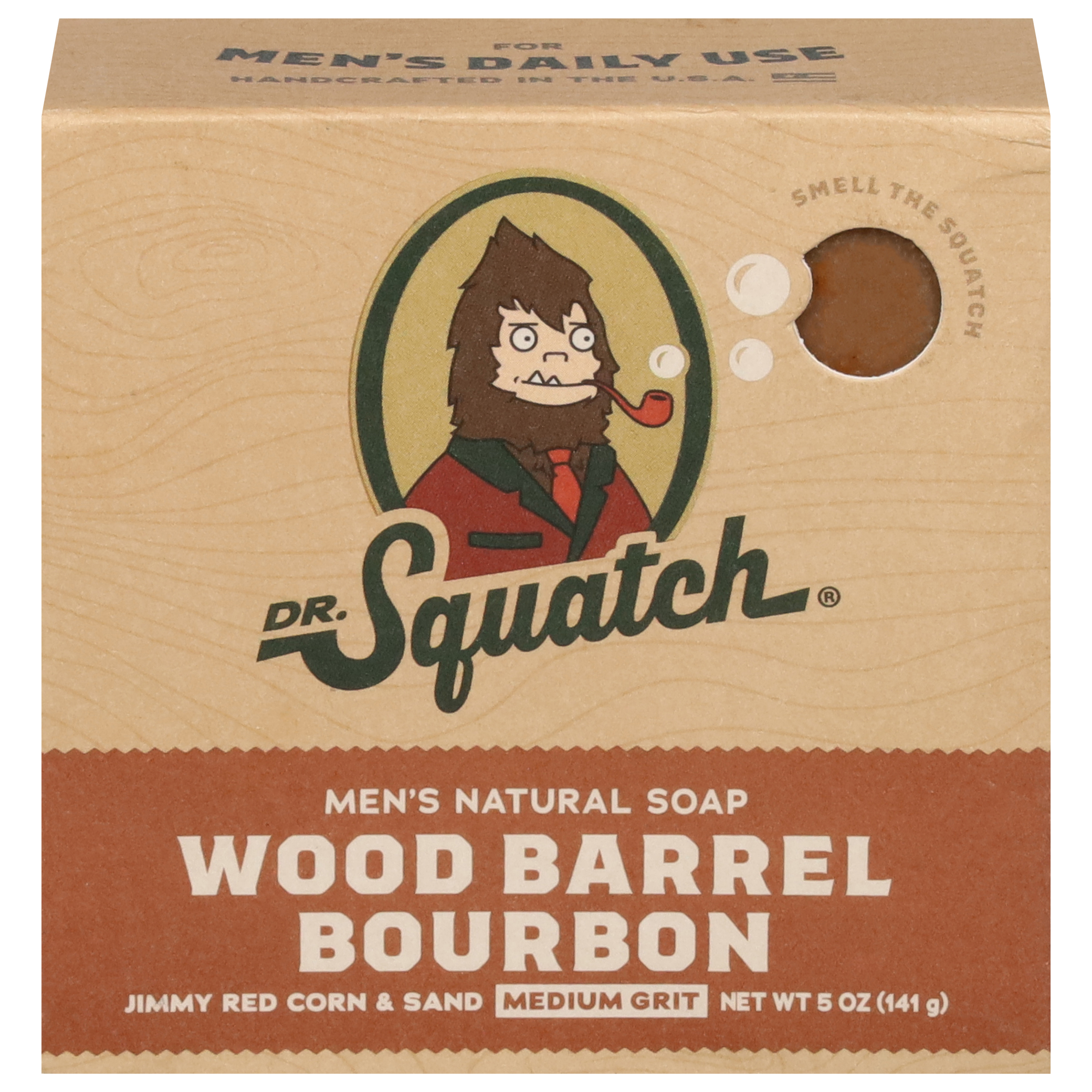 Dr. Squatch Mens Medium Grit Men's Natural Wood Barrel Bourbon Soap