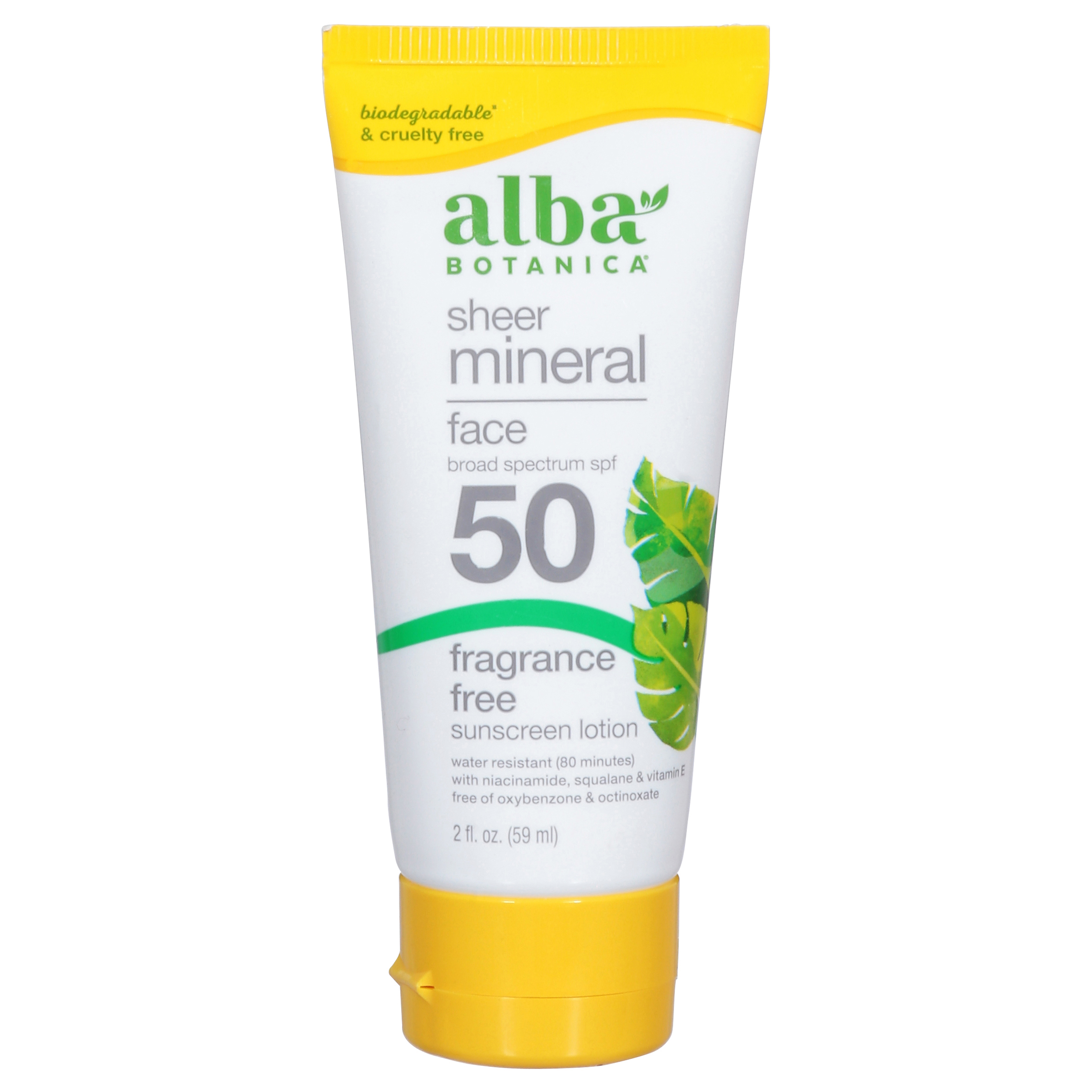 Alba Botanica Broad Spectrum SPF 50 Face Sheer Mineral Fragrance Free Sunscreen Lotion
