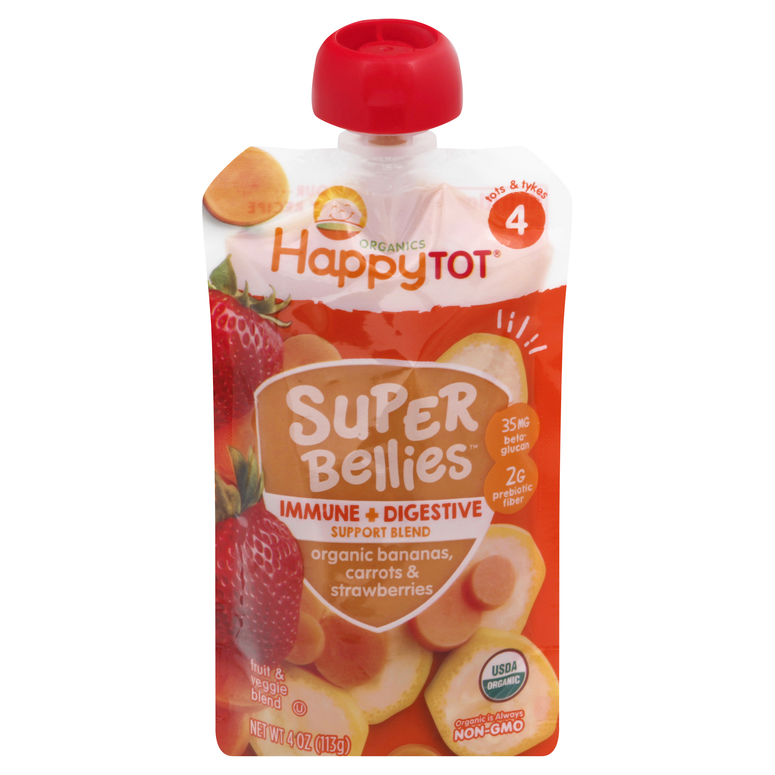 HappyTot Organics Super Bellies 4 Tots & Tykes Organic Bananas, Carrots & Strawberries Fruit & Veggie Blend