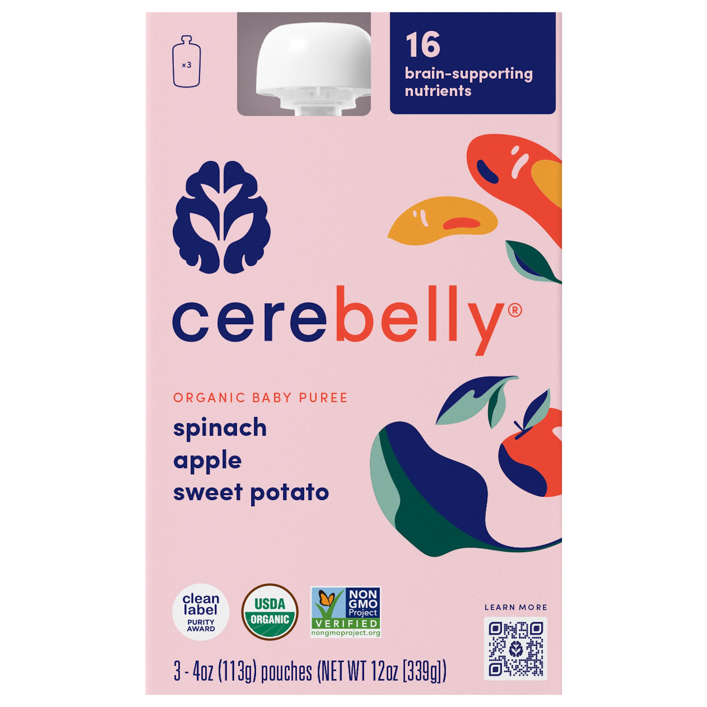 Cerebelly Organic Spinach Apple Sweet Potato 4oz/3pk