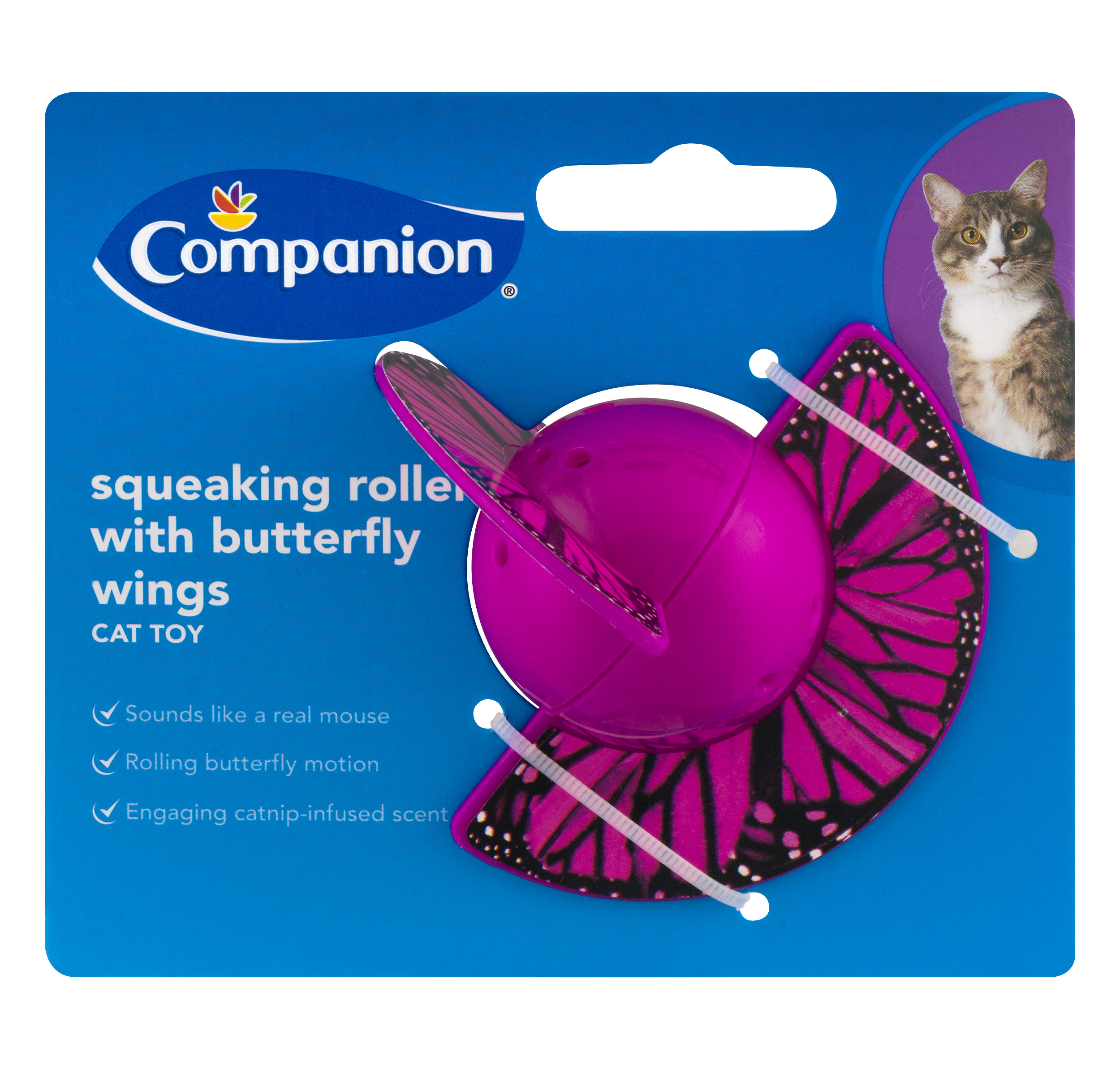 Companion Cat Toy Squeaking Roller With Butterfly Wings