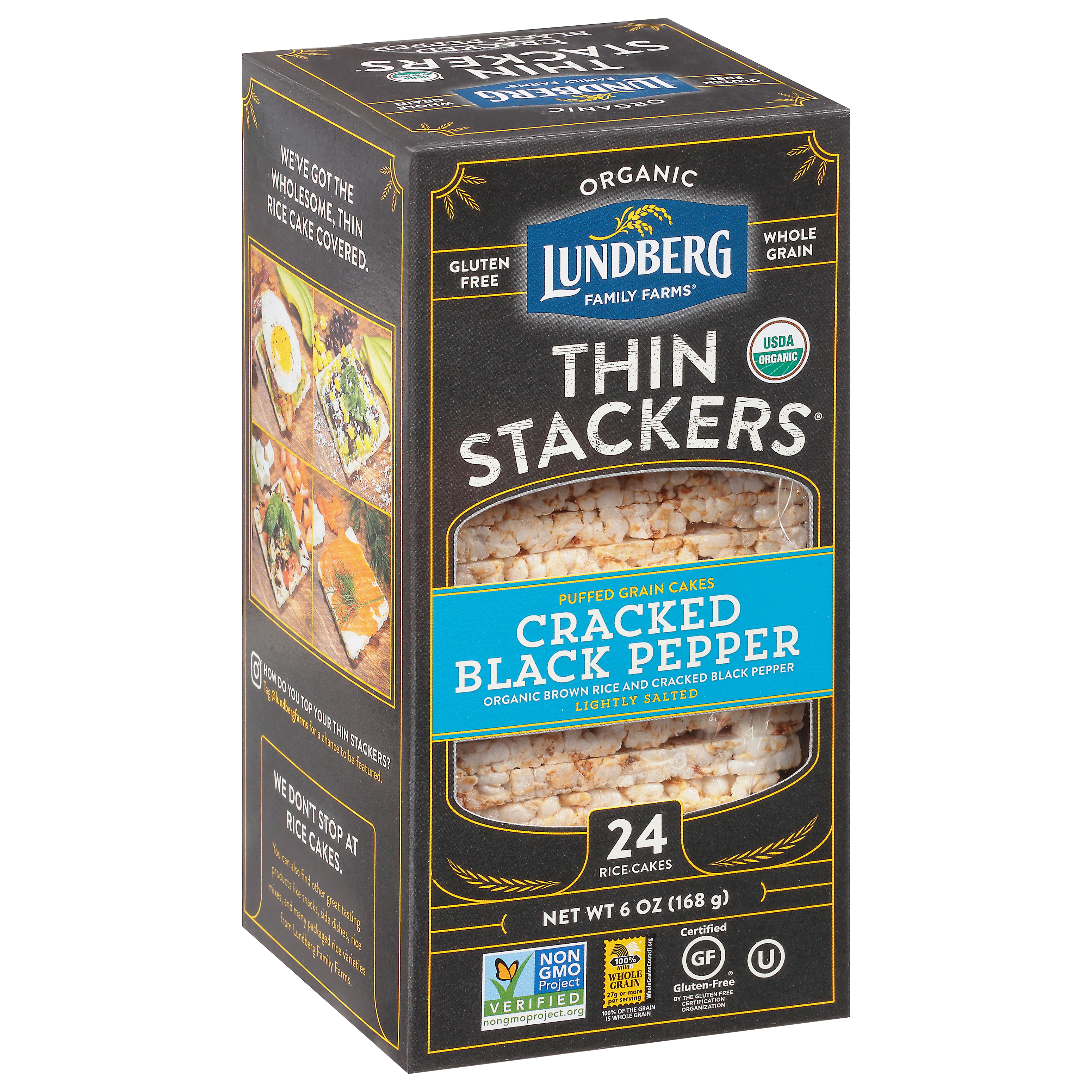 Lundberg Family Farms Thin Stackers Lightly Salted Organic Cracked Black Pepper Rice Cakes
