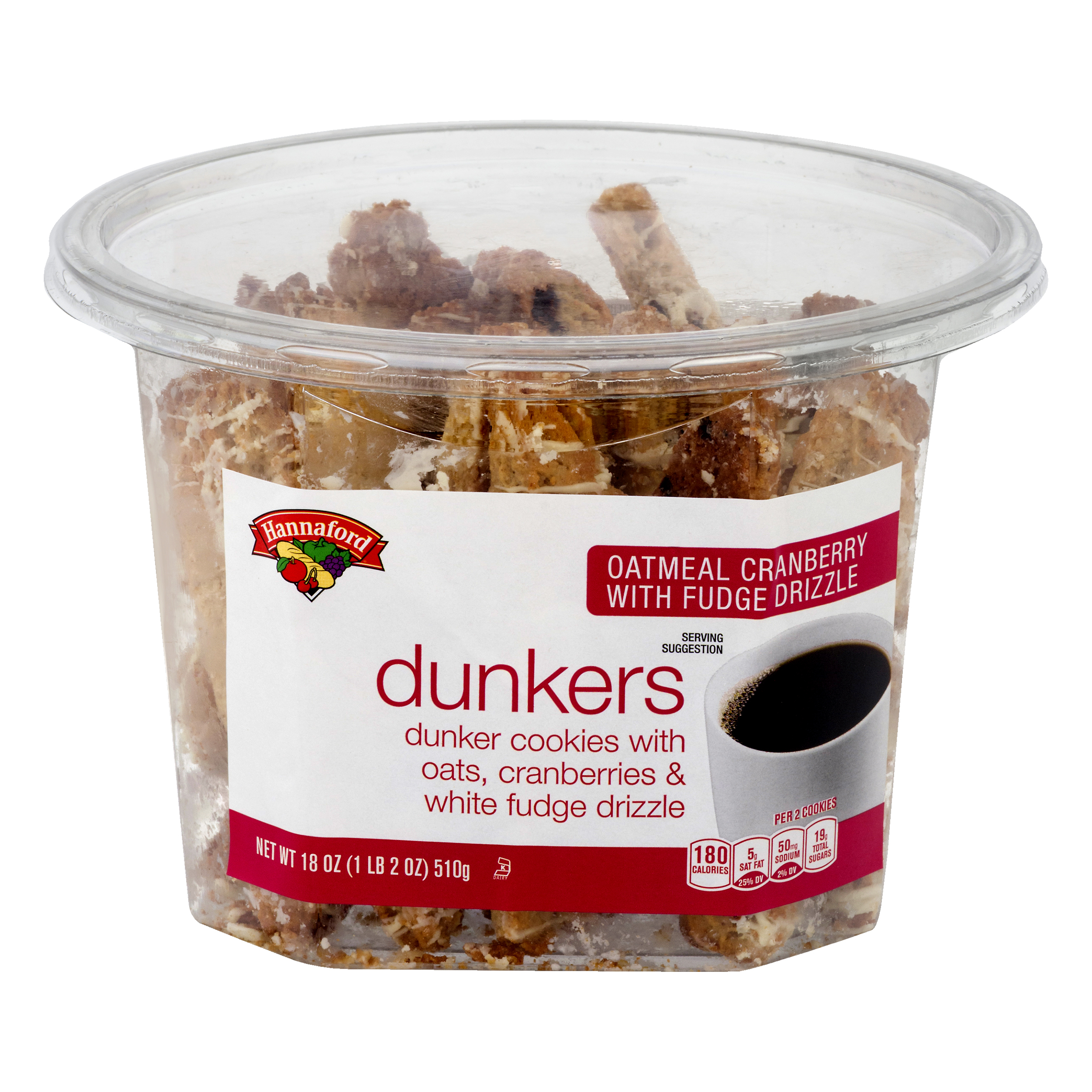 Hannaford Oatmeal Cranberry with Fudge Drizzle Dunkers 18 oz CONTAINER