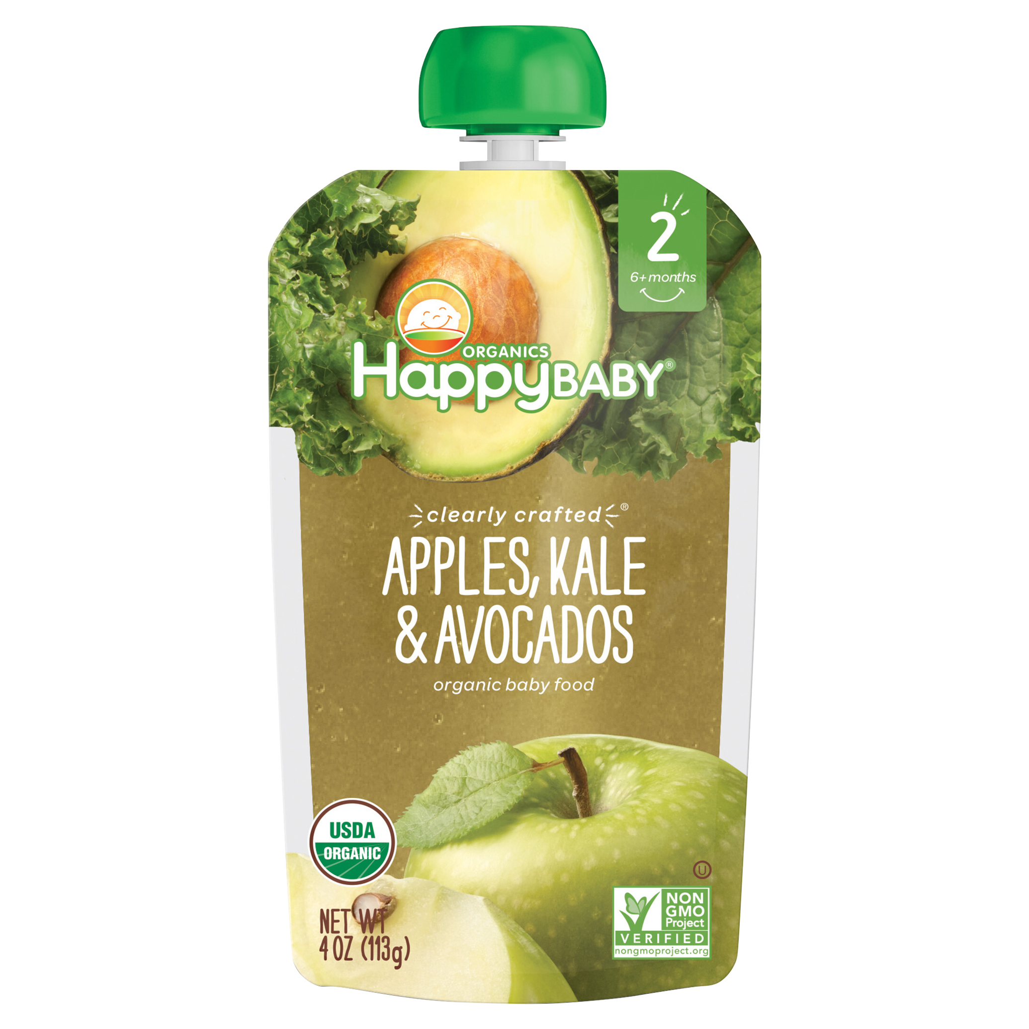 Happy Baby Organics Clearly Crafted Stage 2 Apples, Kale & Avocados Pouch 4oz UNIT