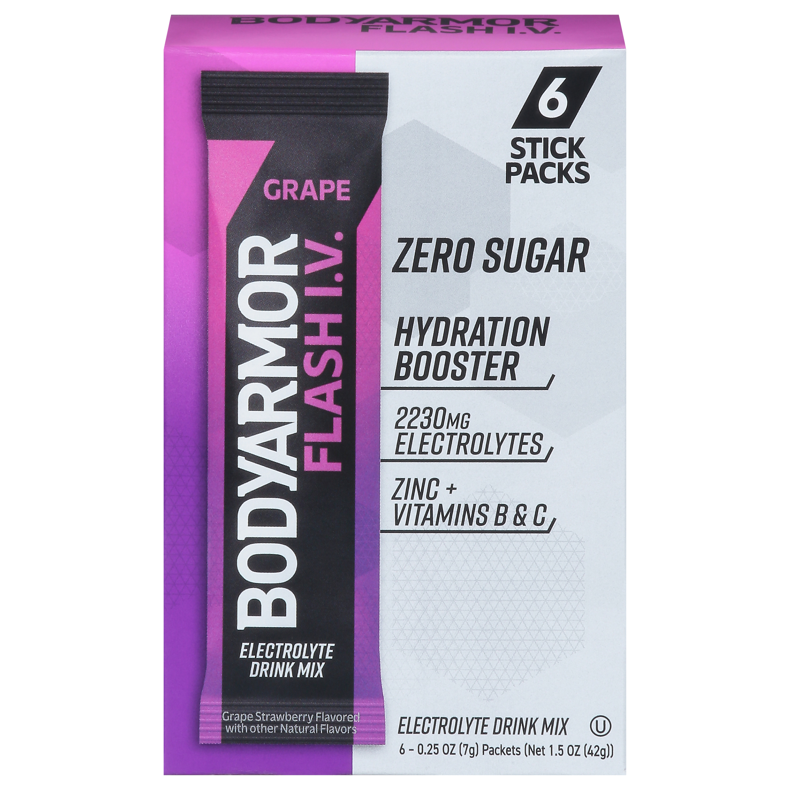 BodyArmor Hydration Booster Zero Sugar Grape Strawberry Electrolyte Drink Mix 6 - 0.25 oz Packets