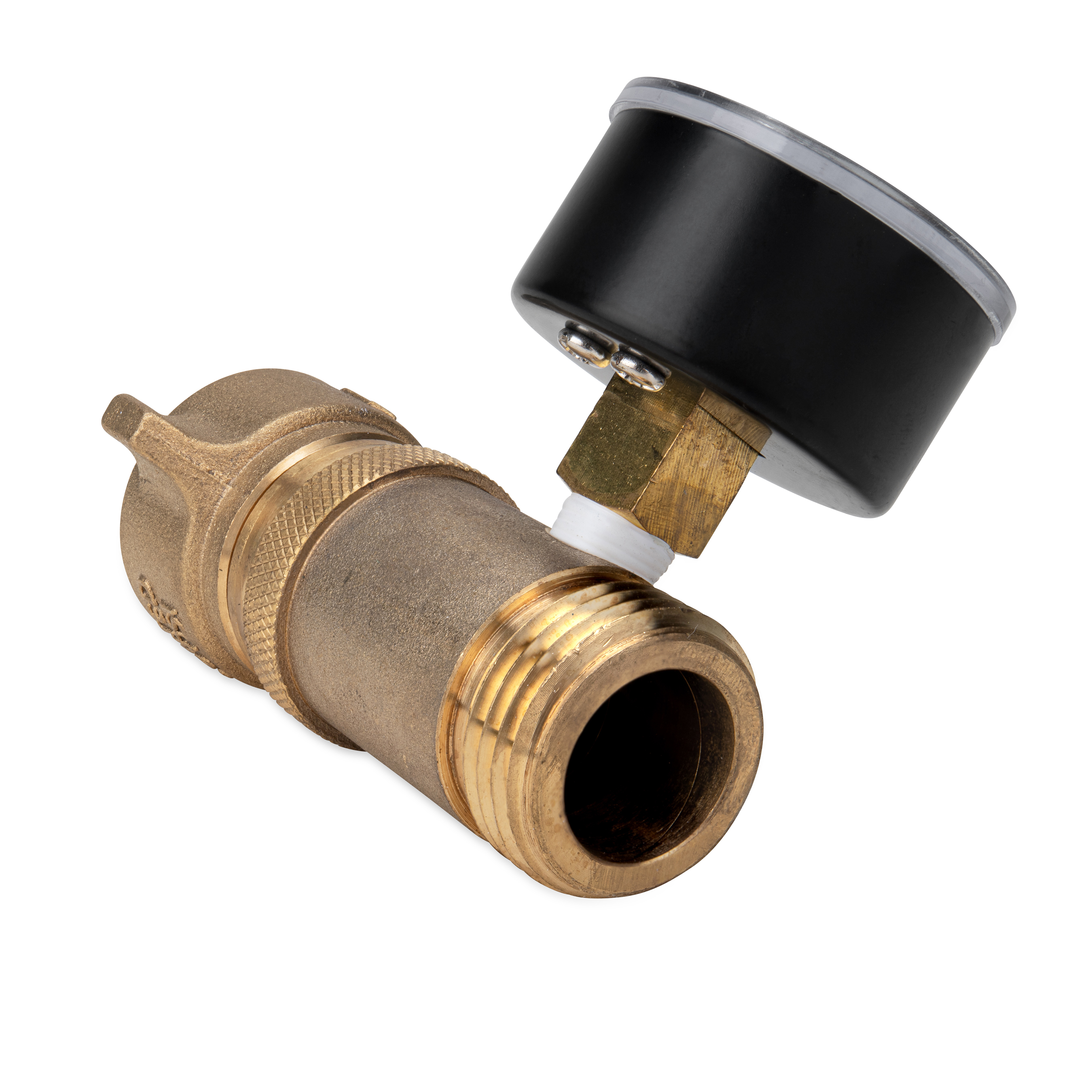 40063 Camco Brass Marine/RV Water Pressure Regulator with Gauge–Protects RV Kitchen Small Appliances, Plumbing & Hoses– Reduces Water Pressure to Safe 40-50 PSI–Drinking Water Safe—Monitoring Gauge