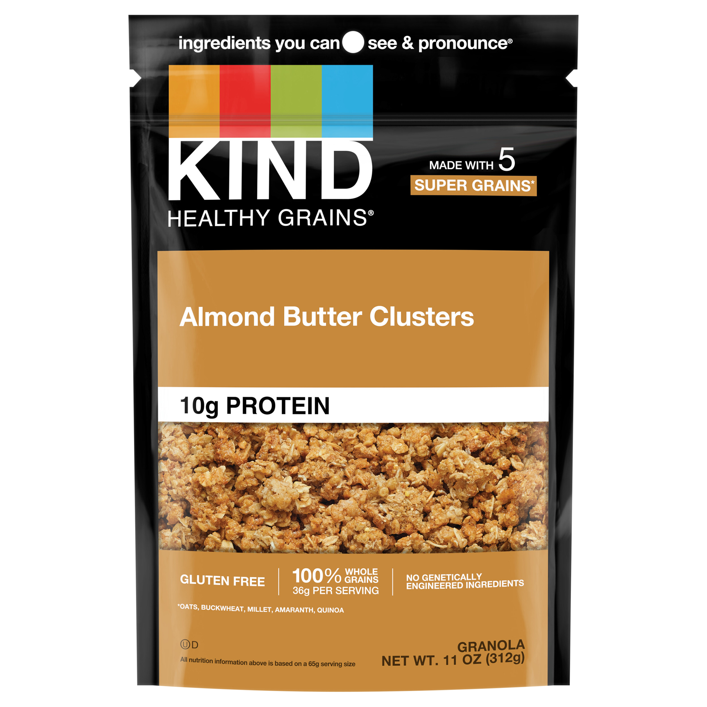KIND HEALTHY GRAINS Granola, Healthy Snack, Almond Butter Granola Clusters, 10g Protein, Snack Mix,