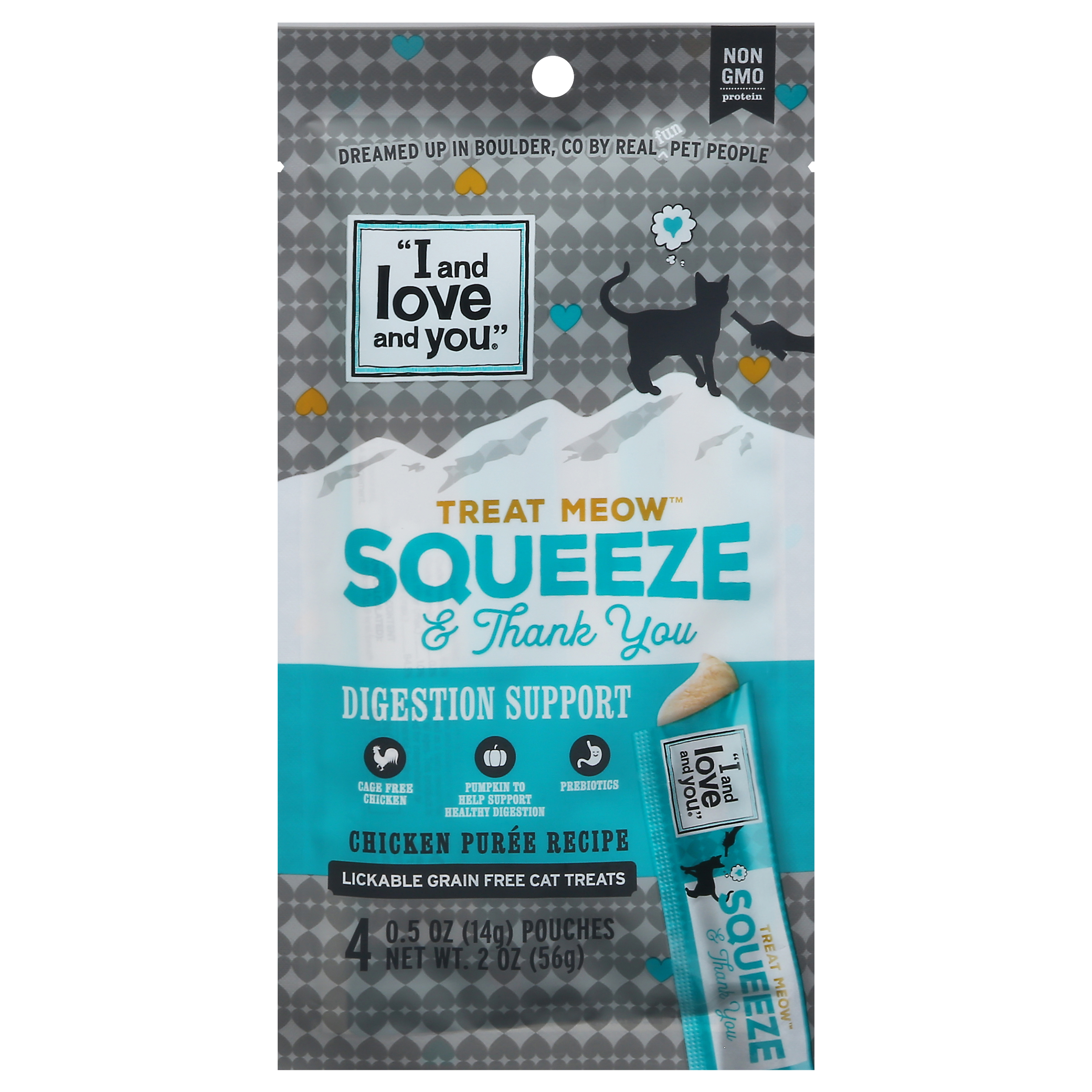 I and Love and You Treat Meow Grain Free Digestion Support Lickable Chicken Puree Recipe Cat Treats