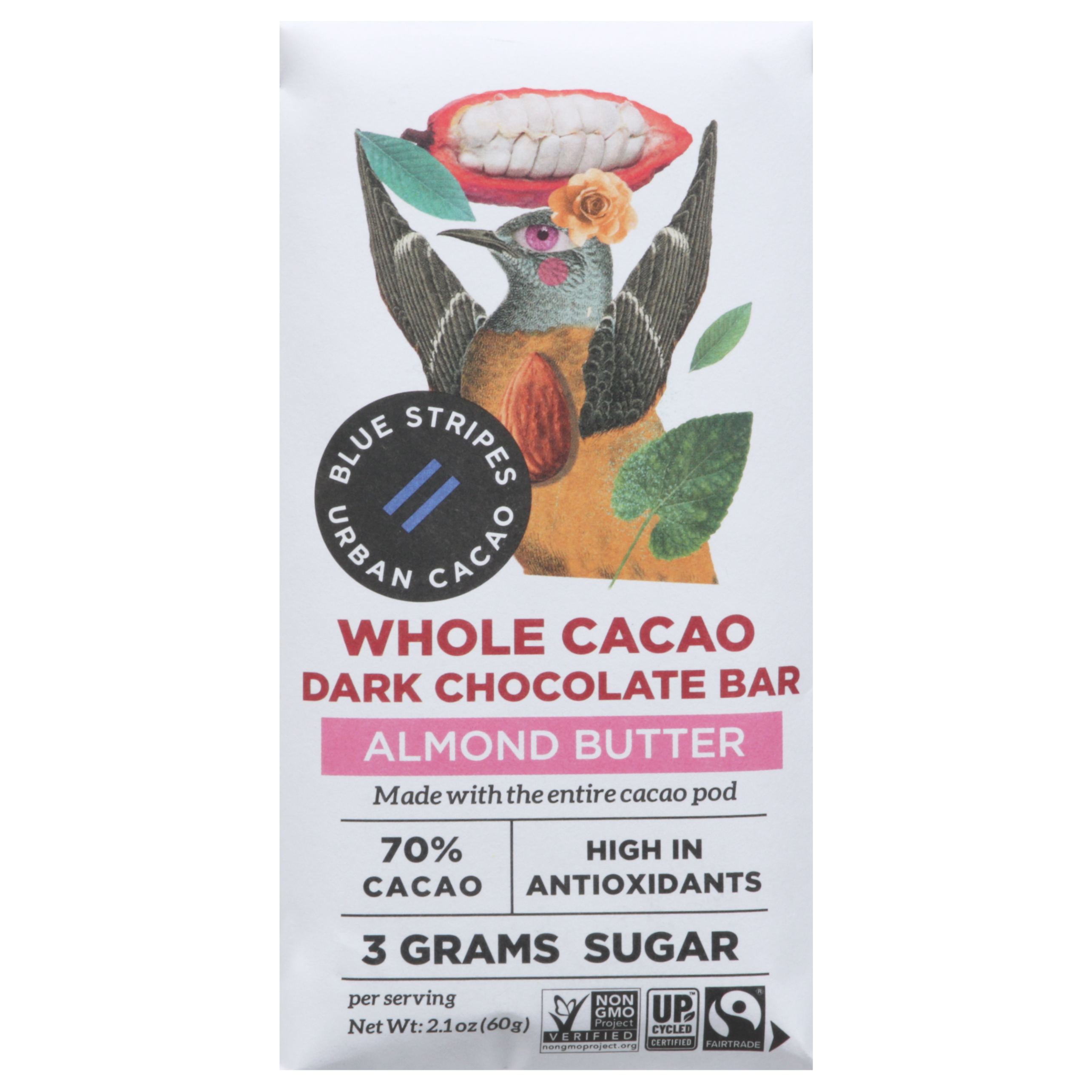 Blue Stripes Whole Cacao Dark Almond Butter Chocolate Bar