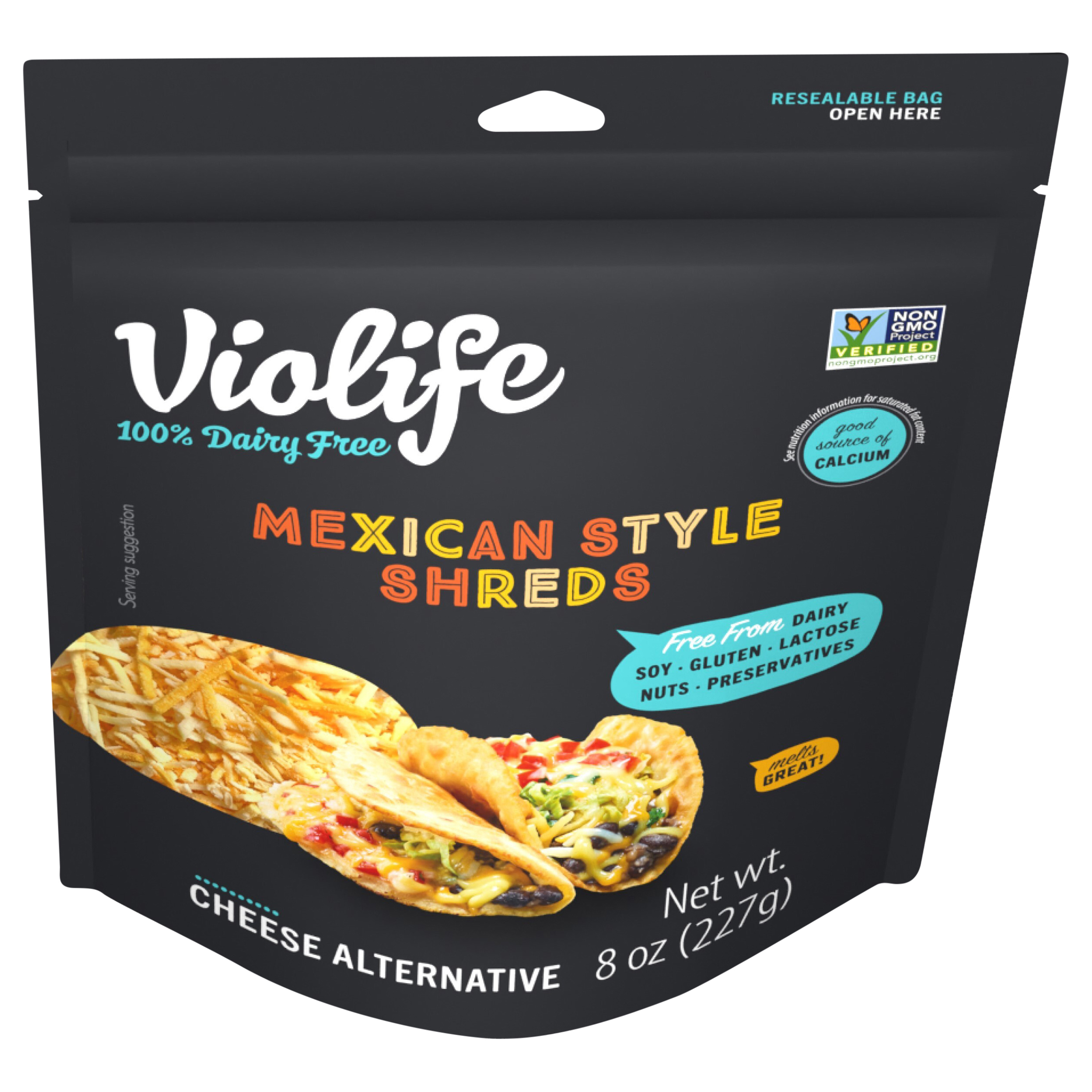 Violife Just like Mexican Style Shreds Shredded Cheese, Dairy Free Vegan, 8 oz Plastic Pack