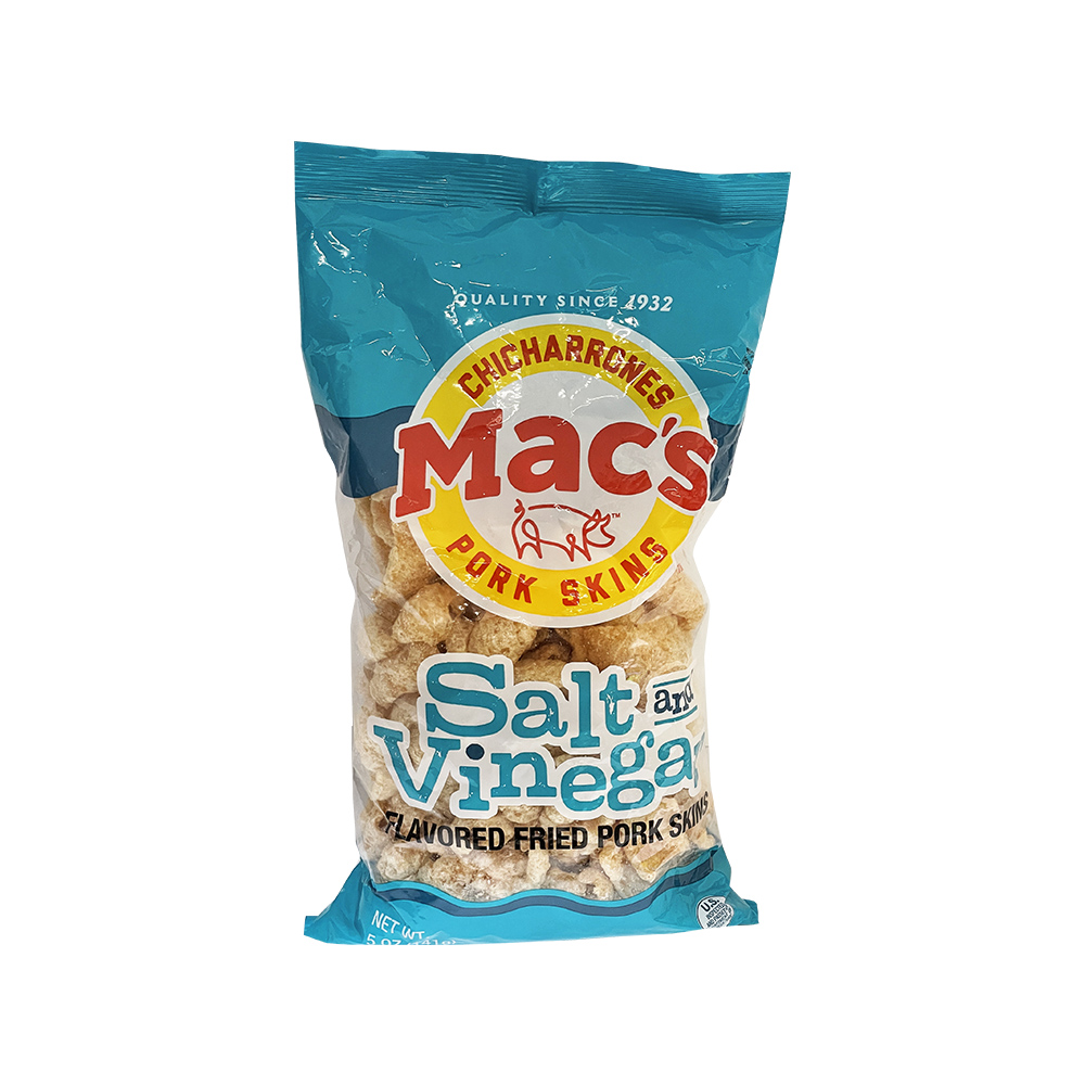 Mac's Pork Skins, Salt and Vinegar 5 oz Bulk Case 8