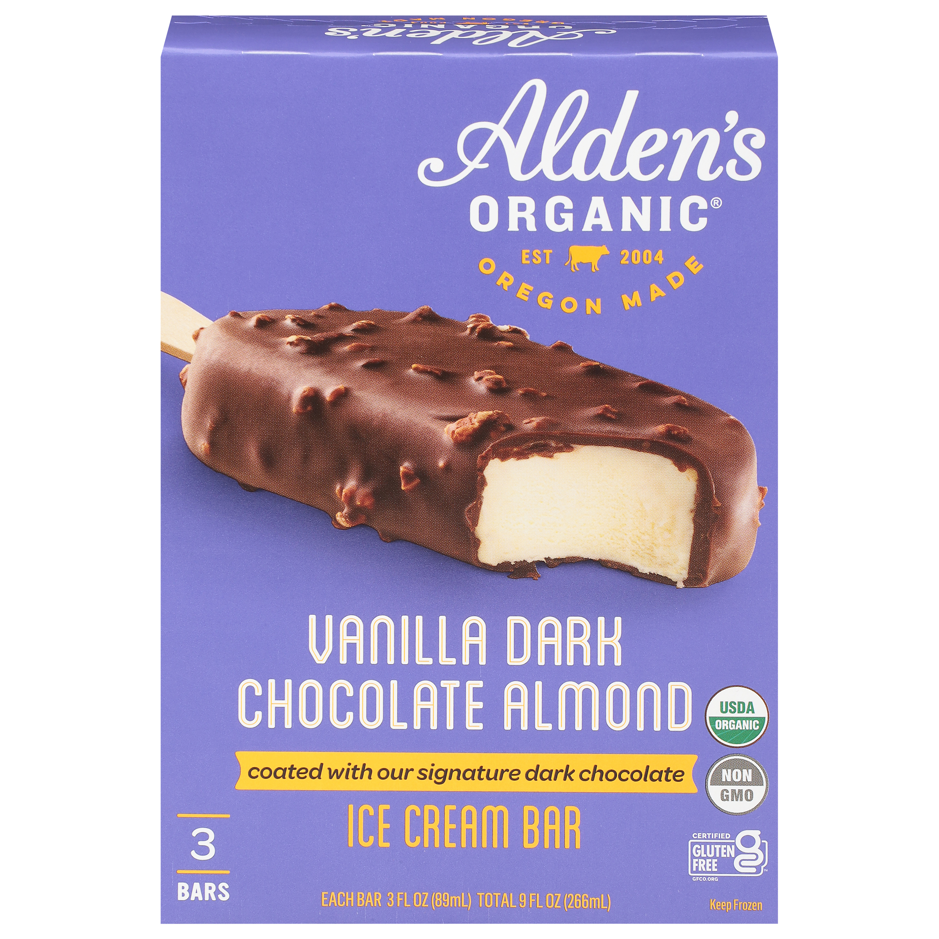 Alden's Organic Vanilla Dark Chocolate Almond Ice Cream Bar