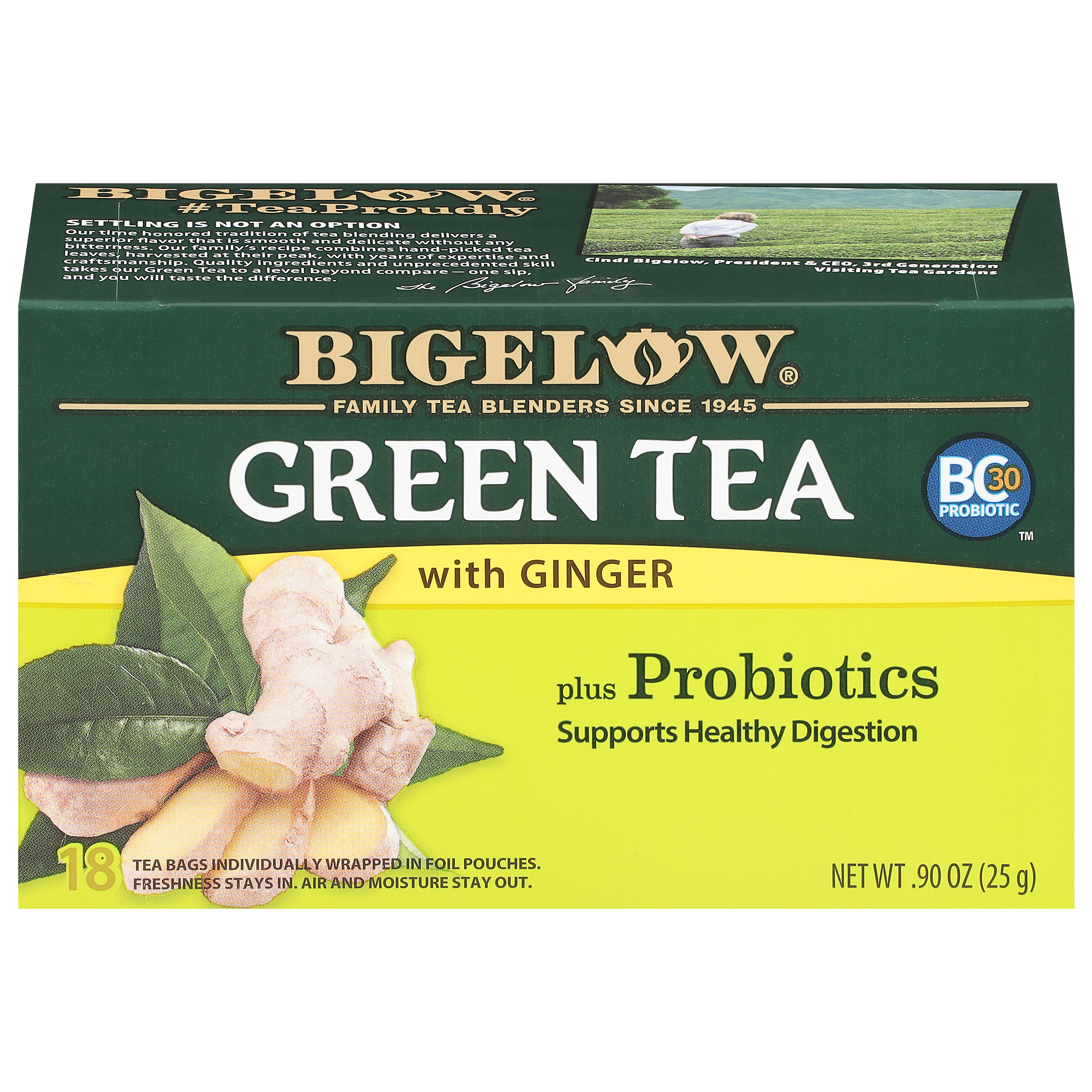 Bigelow Green Tea with Ginger plus Probiotics, Tea Bags,