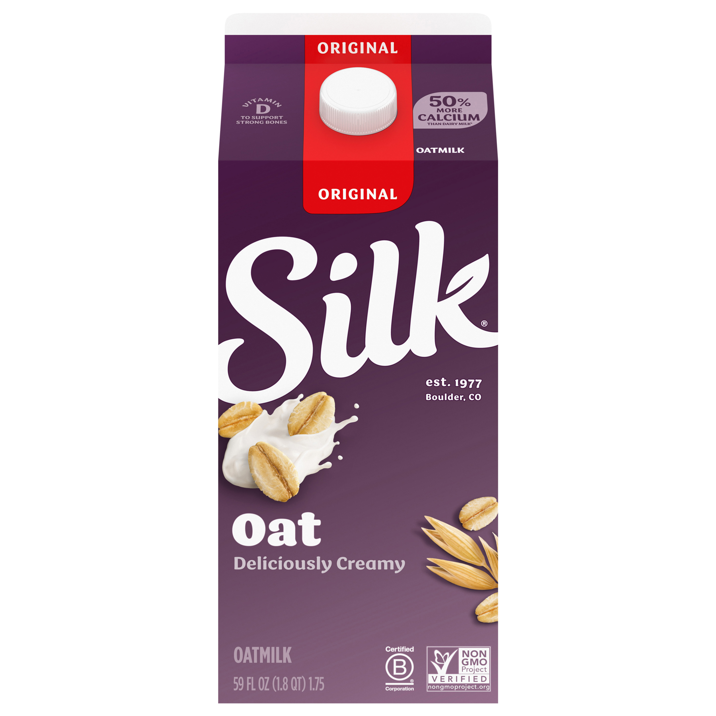 Silk Oat Milk, Original, Dairy Free, Gluten Free, 64 FL OZ Half Gallon