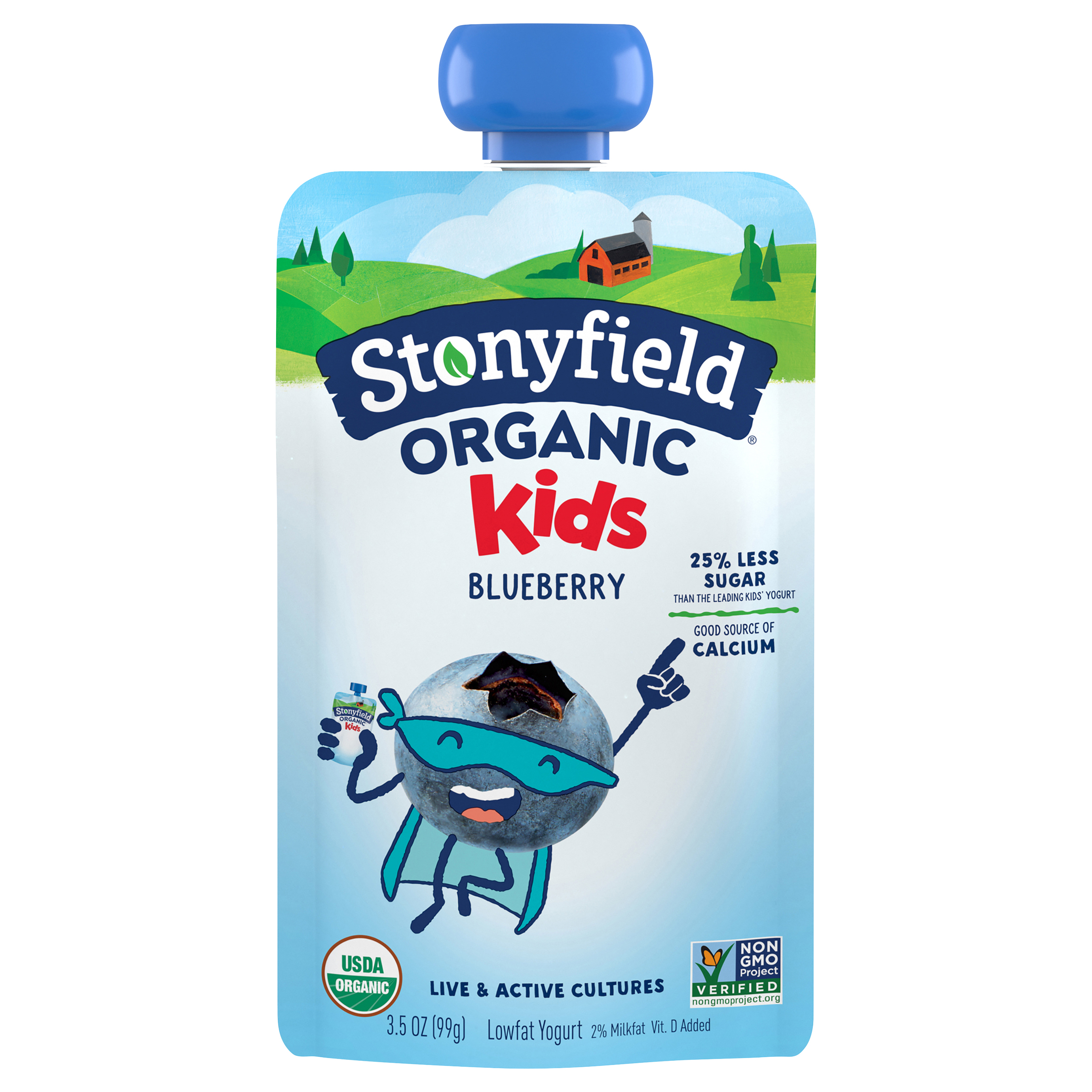 Stonyfield Organic Kids Reduced Fat Yogurt Pouch, Blueberry, 3.5 oz.