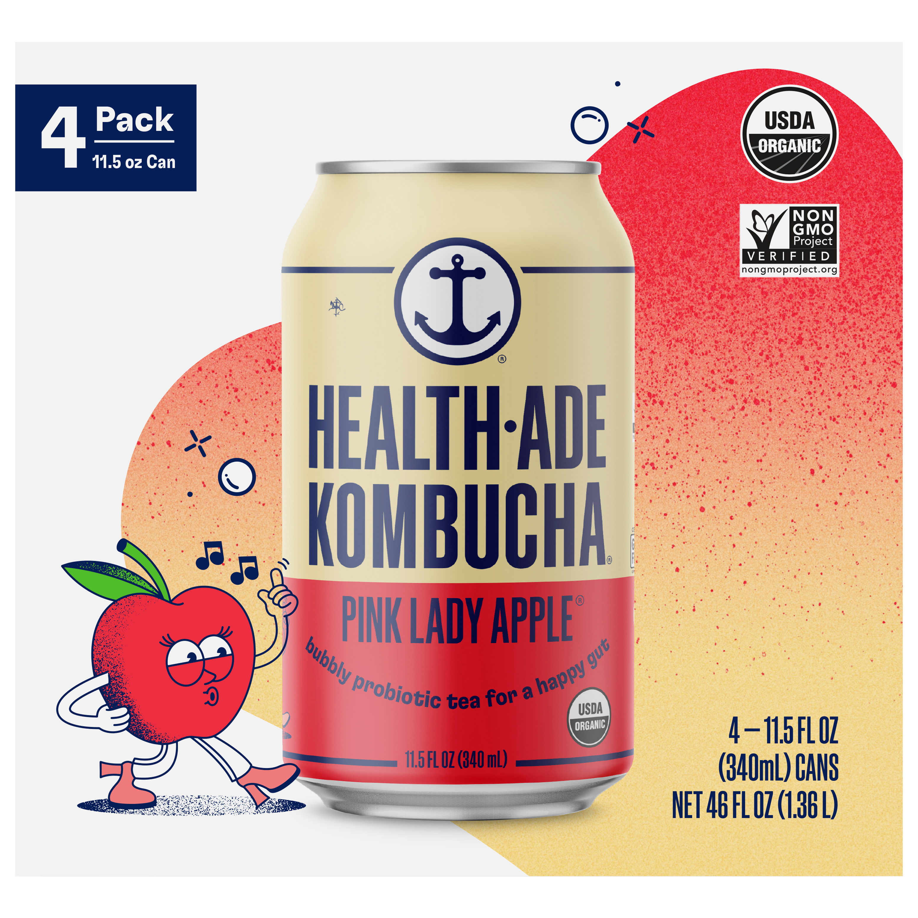 Health Ade Kombucha - 11.5oz/4pk - Pink Lady Apple