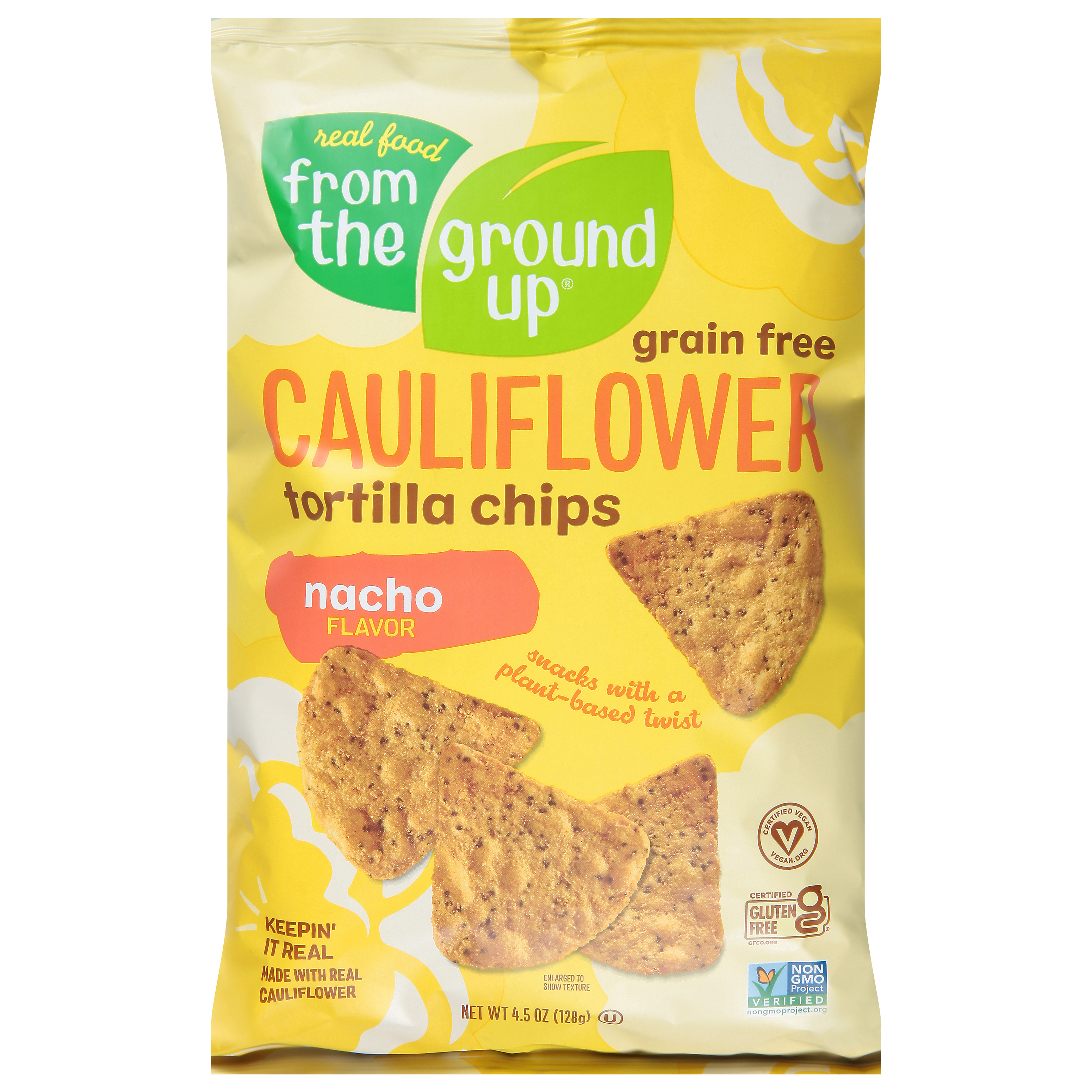 Real Food From the Ground Up Grain Free Cauliflower Nacho Flavor Tortilla Chips