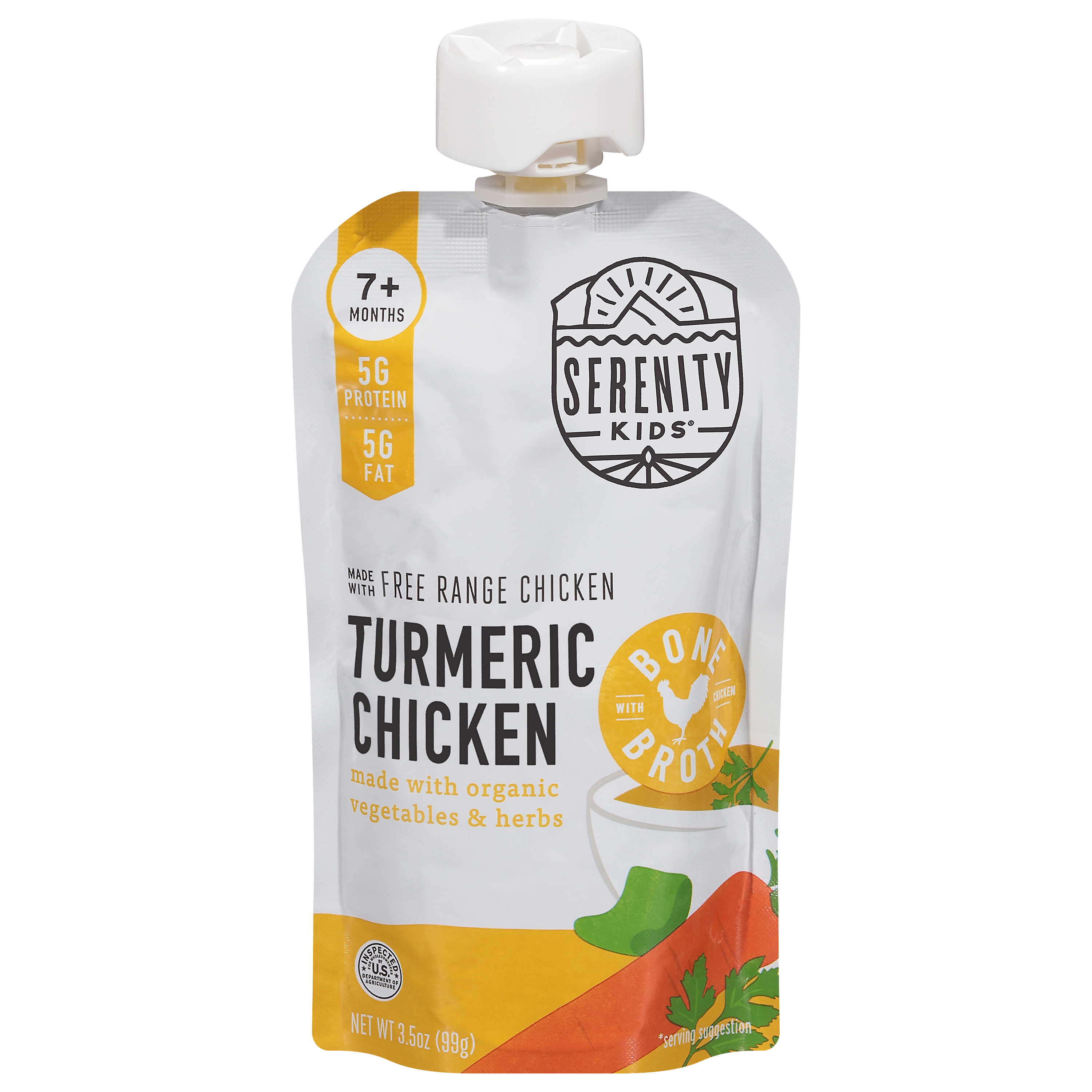 Serenity Kids Turmeric Chicken with Bone Broth, Organic Vegetables & Herbs Pouch,