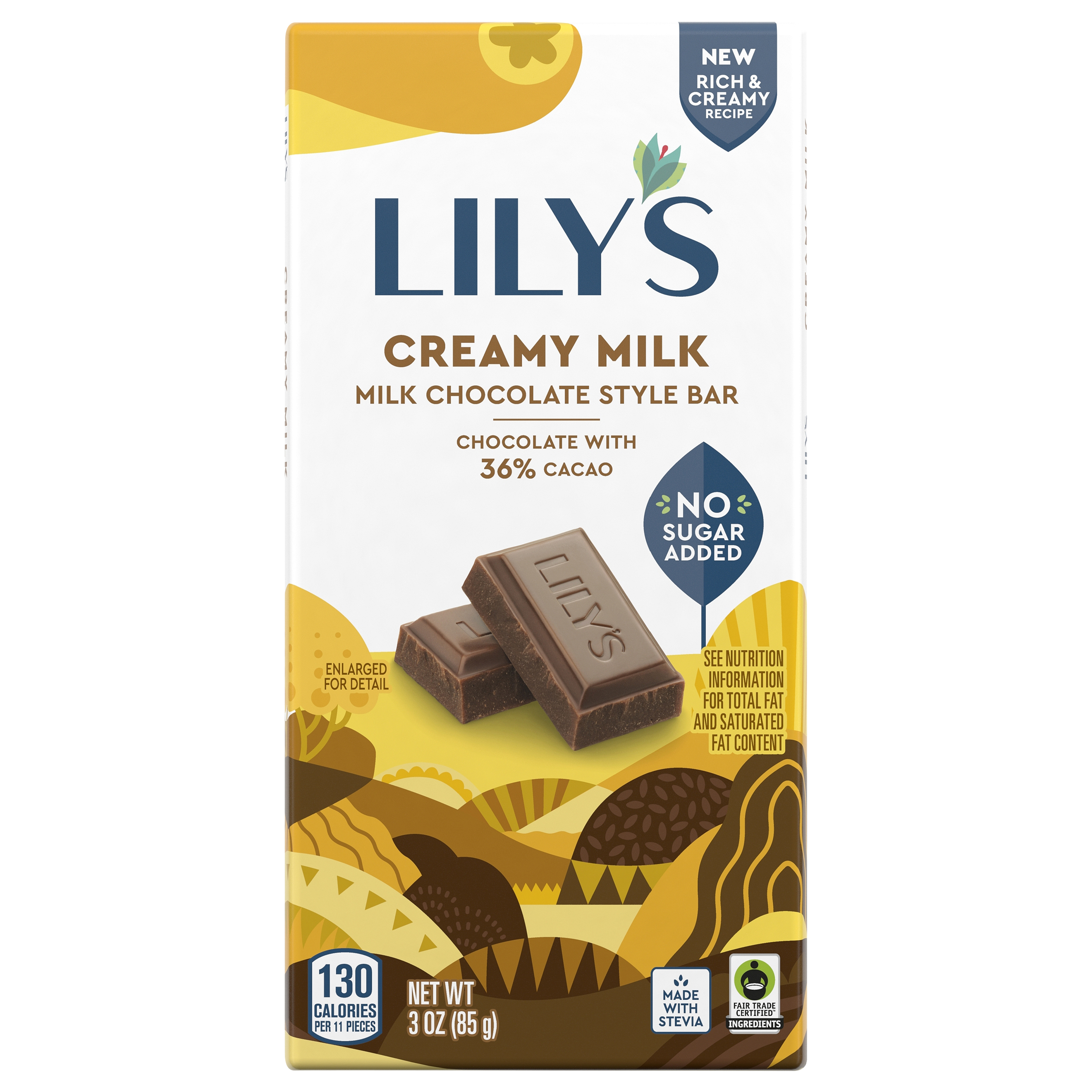 LILY'S Creamy Milk Chocolate Style No Sugar Added, Sweets Bar,
