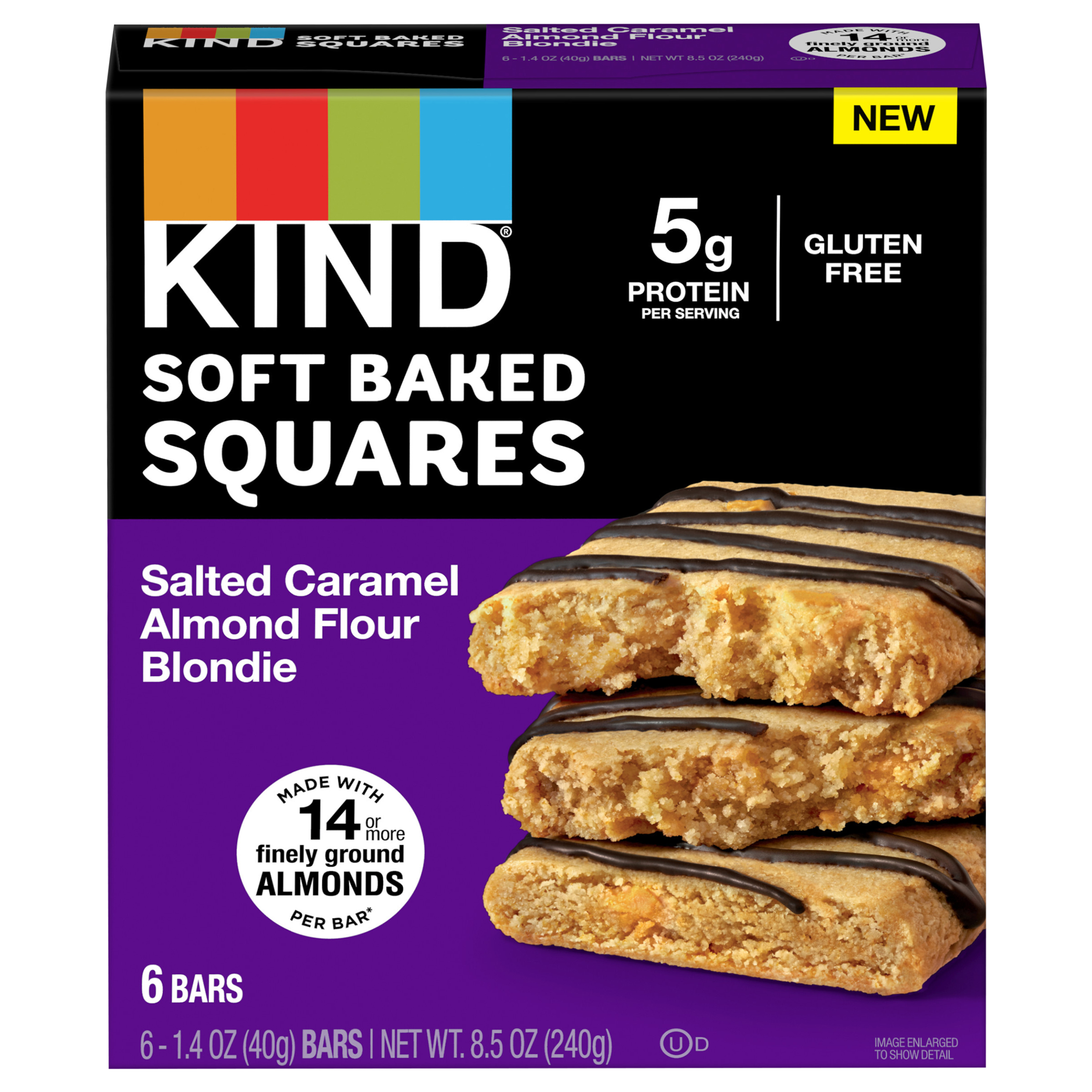 KIND Soft Baked Squares, Salted Caramel Almond Flour Blondie, Gluten Free Snacks, 8.5oz Box (6 Bars)