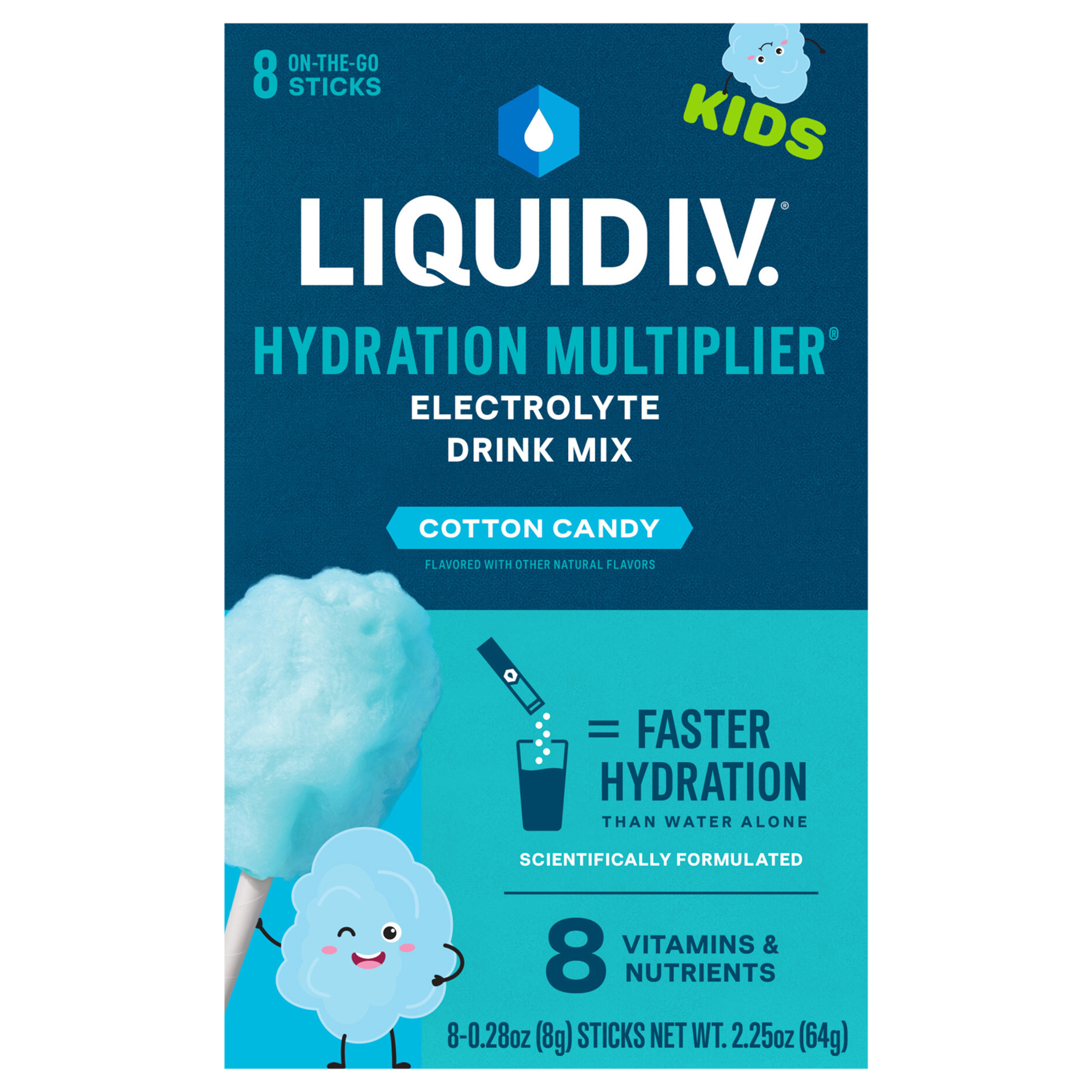 Liquid I.V.® Hydration Multiplier® +Kids - Cotton Candy - Hydration Powder Packets | Electrolyte Powder Drink Mix | Convenient Single-Serving Sticks | Non-GMO | 8 Sticks