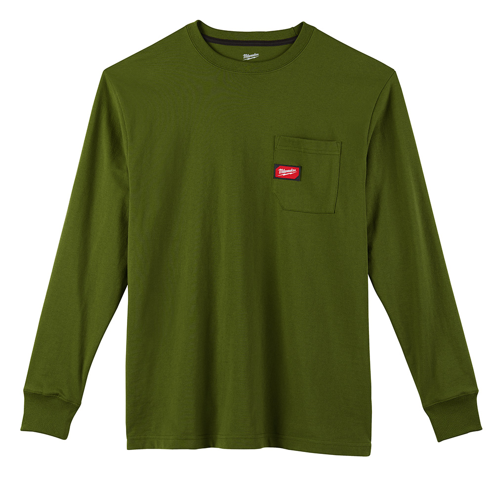 Heavy Duty Pocket T-Shirt - Long Sleeve - Green L Image