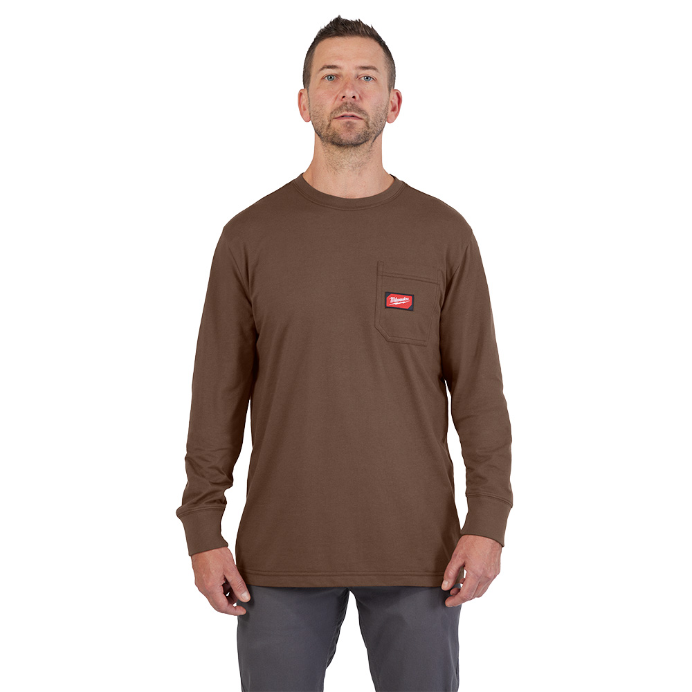 GRIDIRON Pocket T-Shirt - Long Sleeve Brown 2X