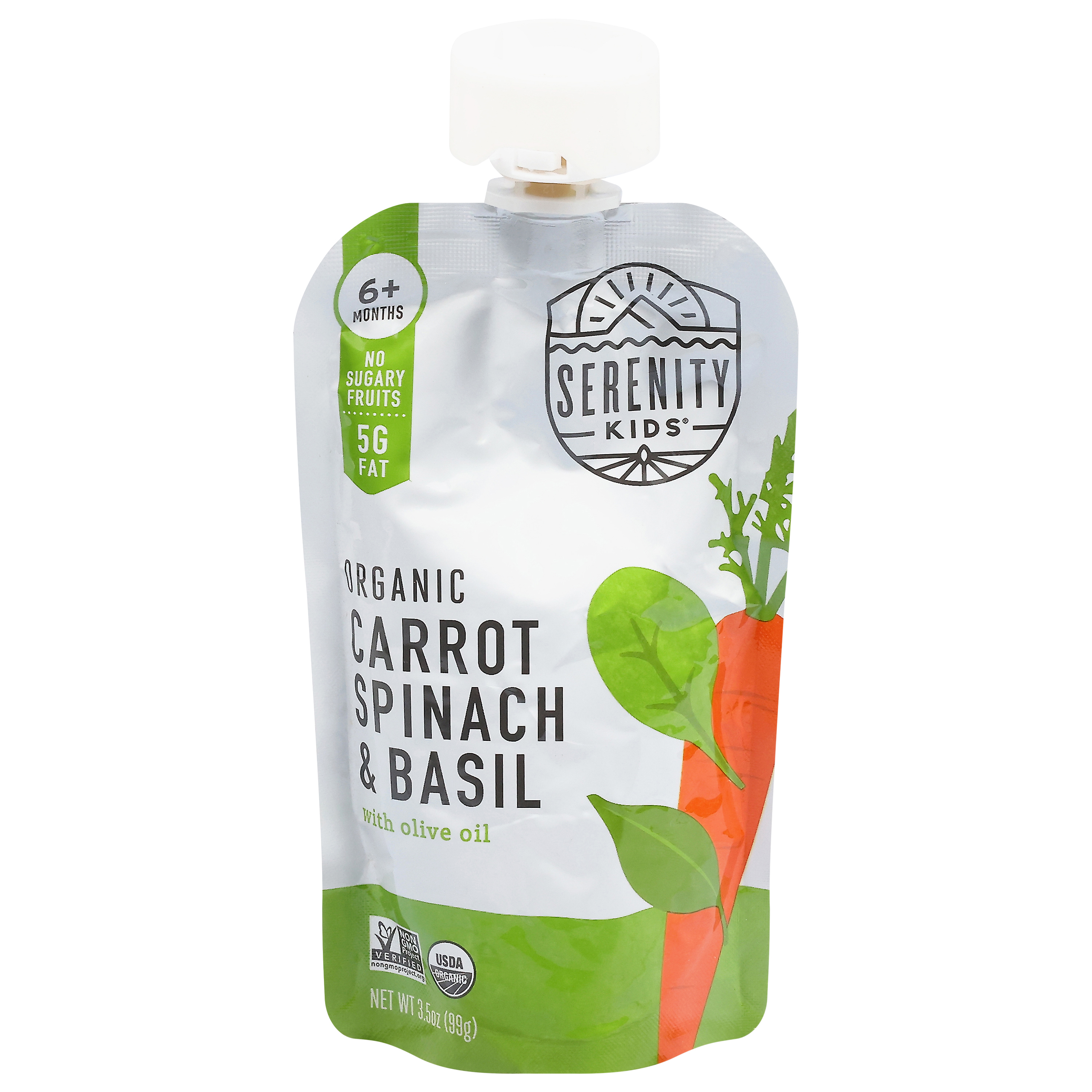 Serenity Kids 6+ Months Organic Carrot Spinach & Basil with Olive Oil