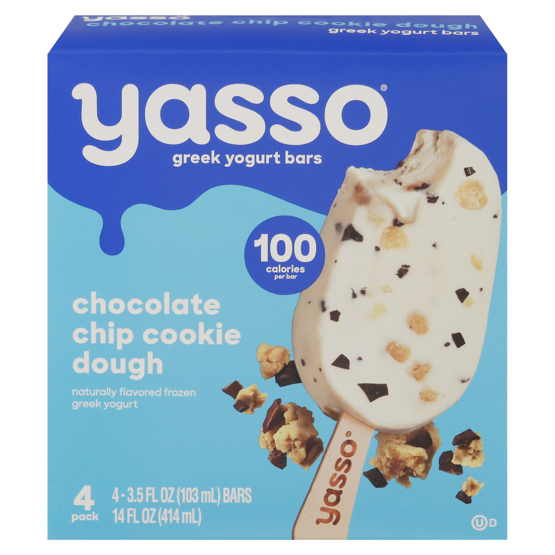 Yasso 4 Pack Chocolate Chip Cookie Dough Greek Yogurt Bars