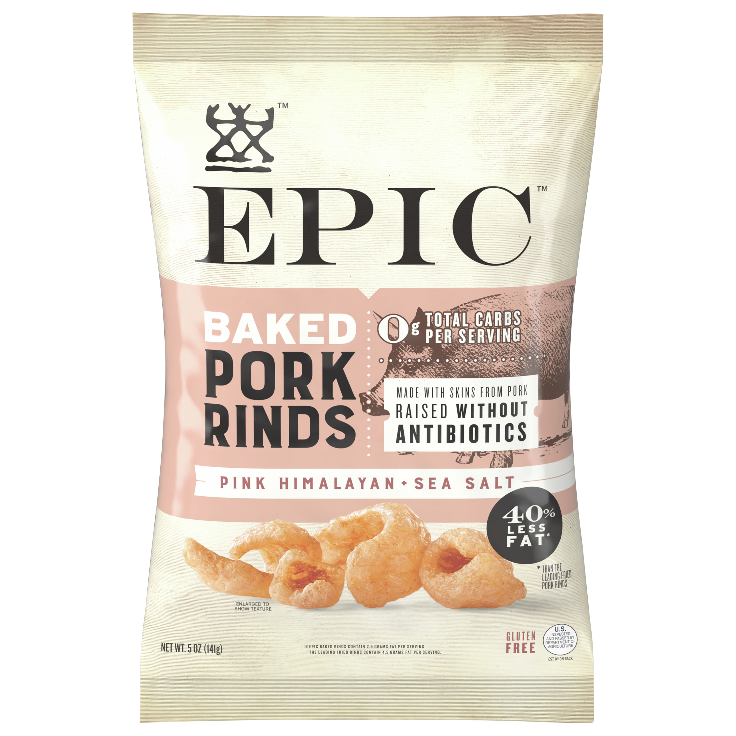 EPIC Pink Himalayan & Sea Salt Baked Pork Rinds, Keto Friendly,