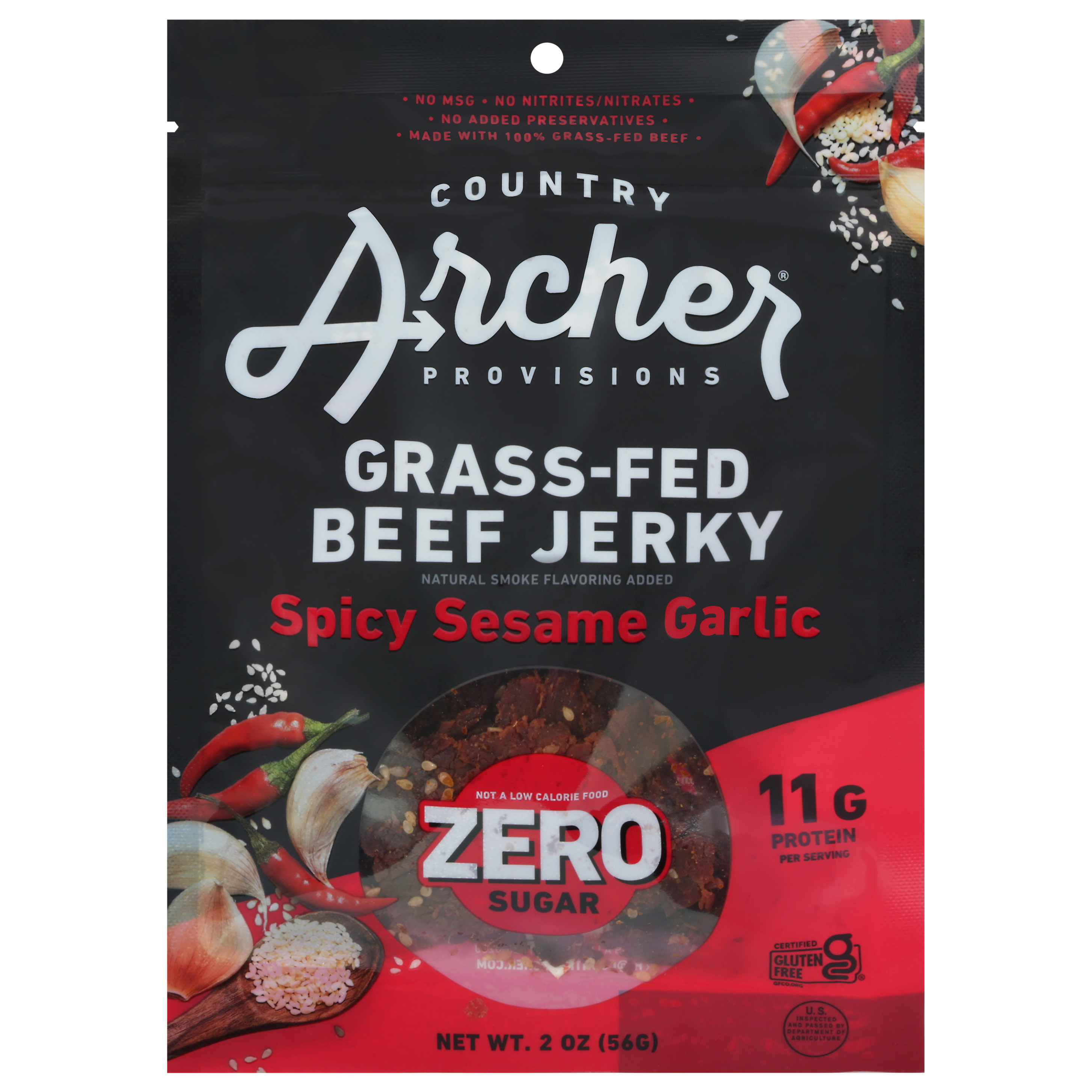Country Archer Provisions Spicy Sesame Garlic Zero Sugar Beef Jerky