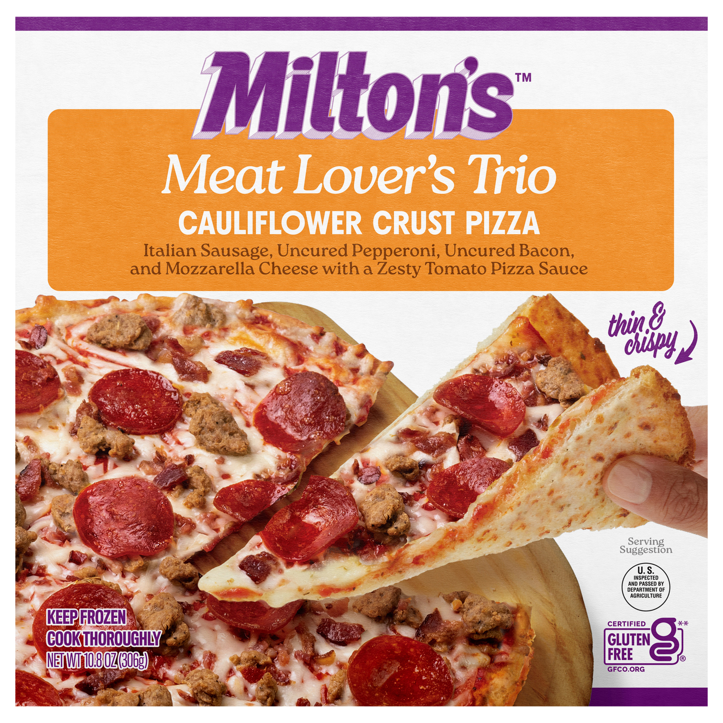 Milton's Cauliflower Crust Pizza - Meat Lover's Trio,